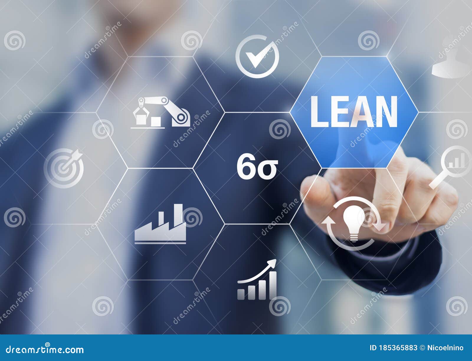 lean manufacturing and six sigma management and quality standard in industry, continuous improvement, reduce waste, improve