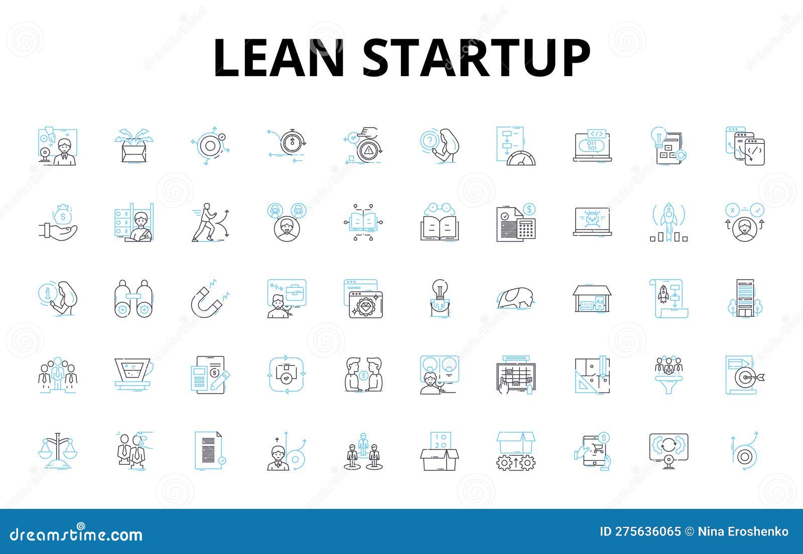 lean startup linear icons set. agility, innovation, validation, iteration, growth, risk, minimum  s and line