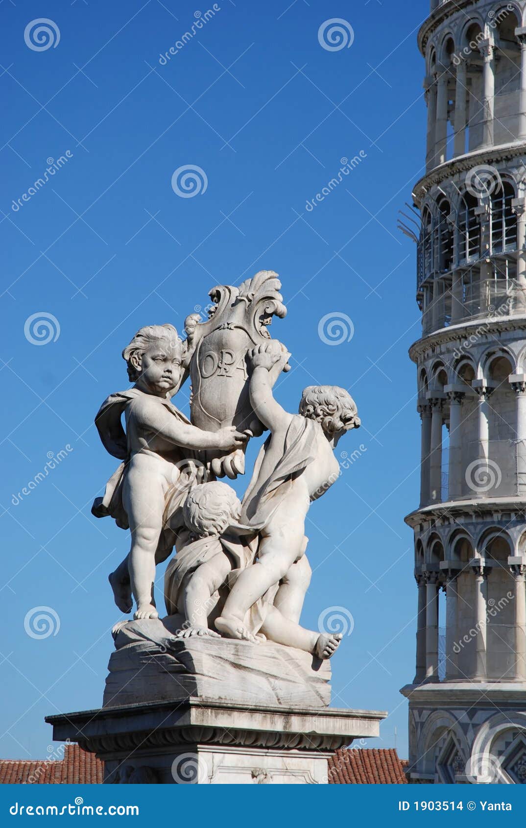 Leaning Pisa Tower and Statue Stock Photo Image of church, ancient