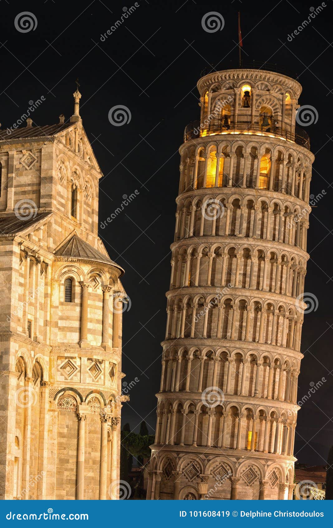 Night Time Over The Leaning Tower Stock Image Image Of