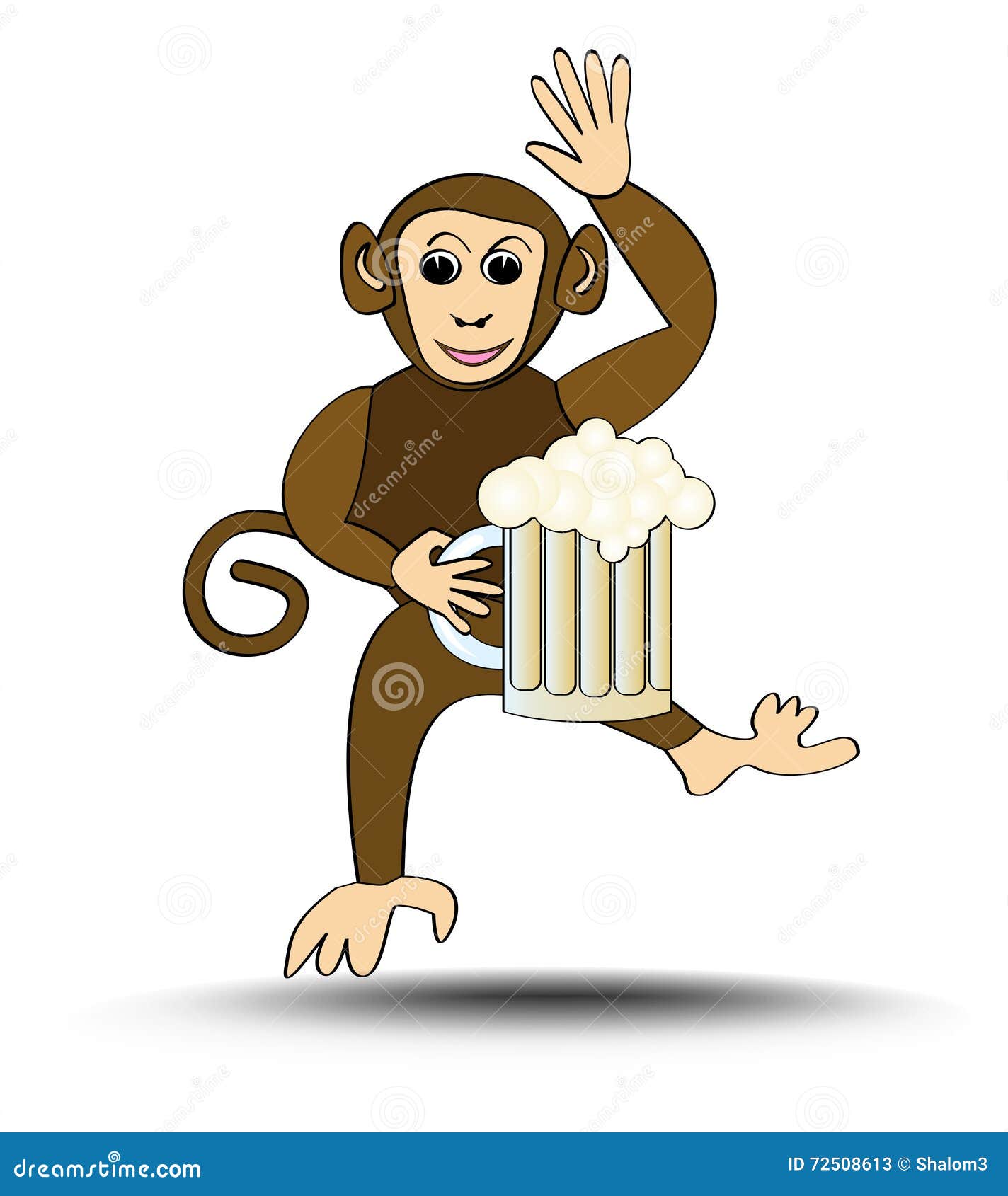 leaping funny monkey with a pint of beer. cute signboard for a restaurant, brasserie or beer-house