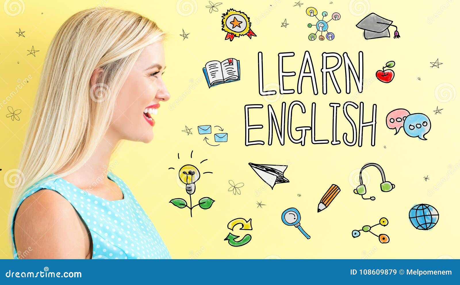Learn English Theme with Young Woman Stock Image - Image of beautiful