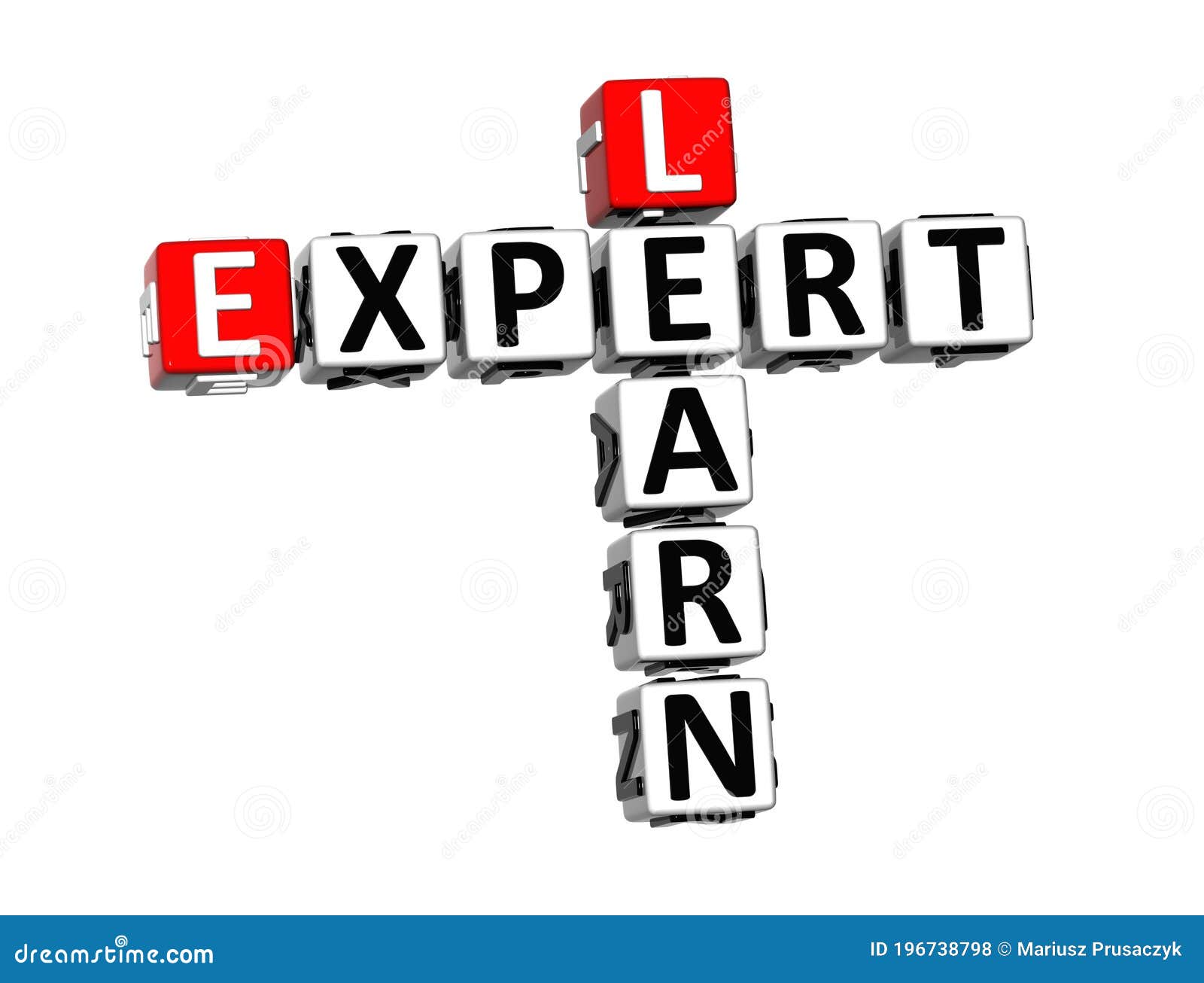 Learn Expert. White and Red 3D Crossword Puzzle Stock Illustration