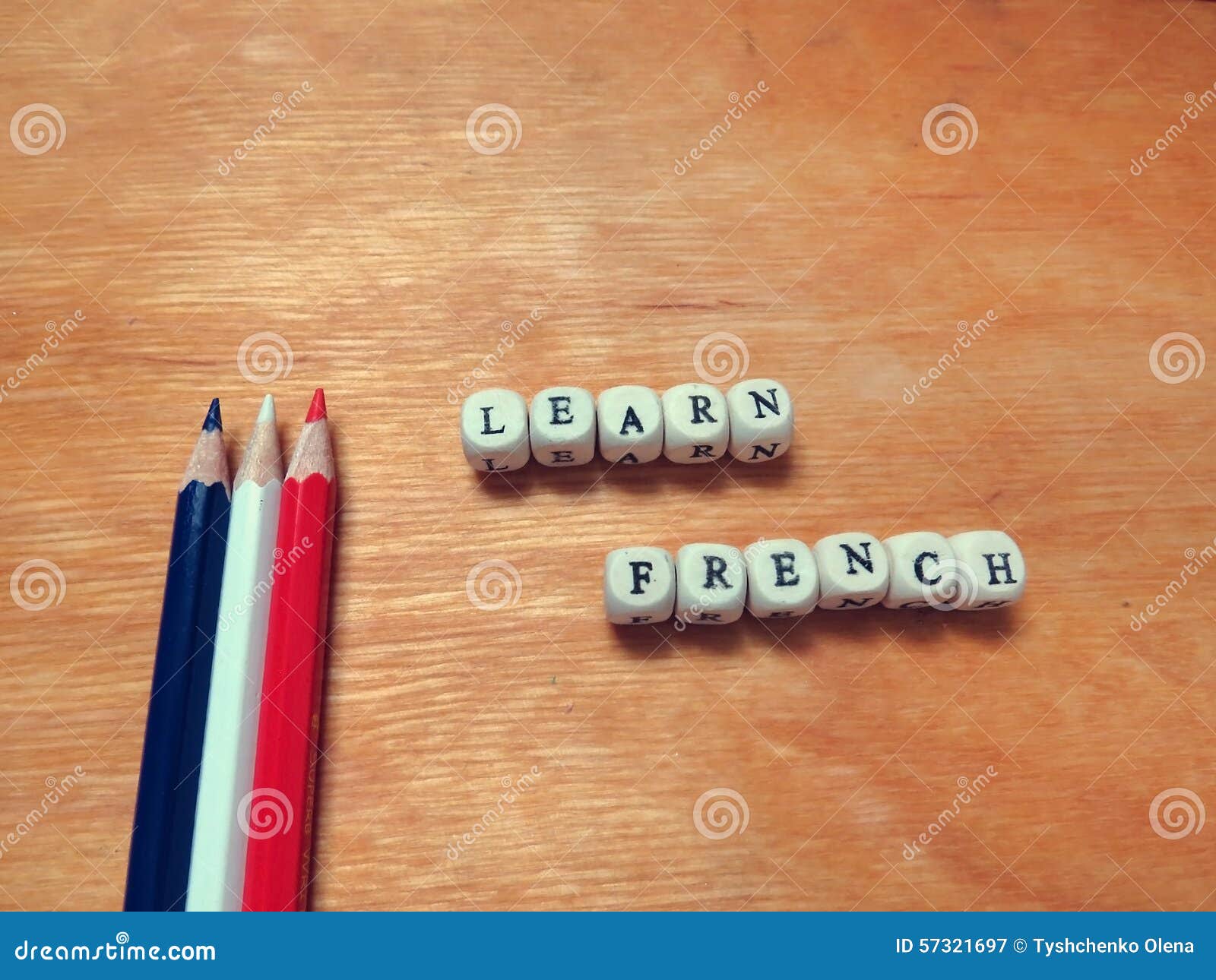 Learn French and Colored Pencils Stock Image Image of handwriting