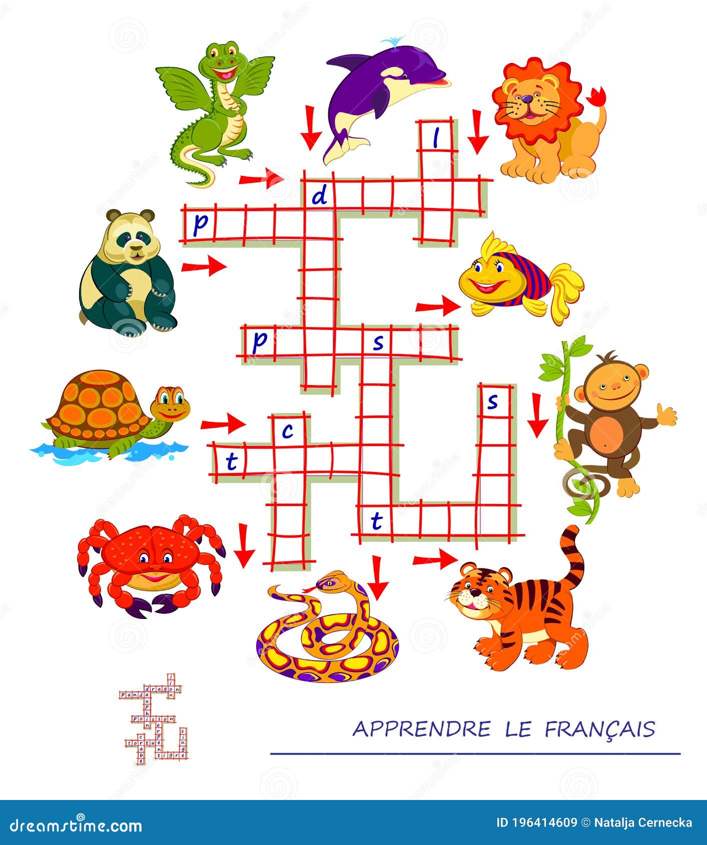 LEARN FRENCH. Crossword Puzzle Game with Animals. Educational Page Inside French Worksheet For Kids