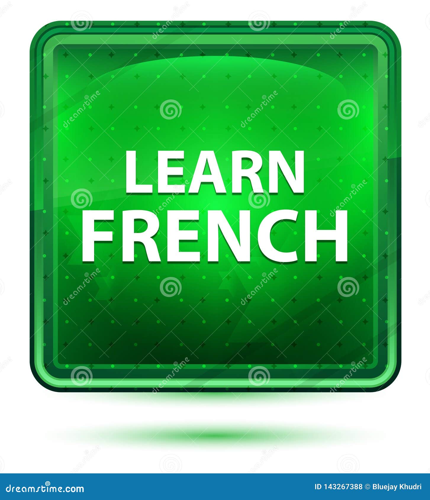 learn french neon light green square button