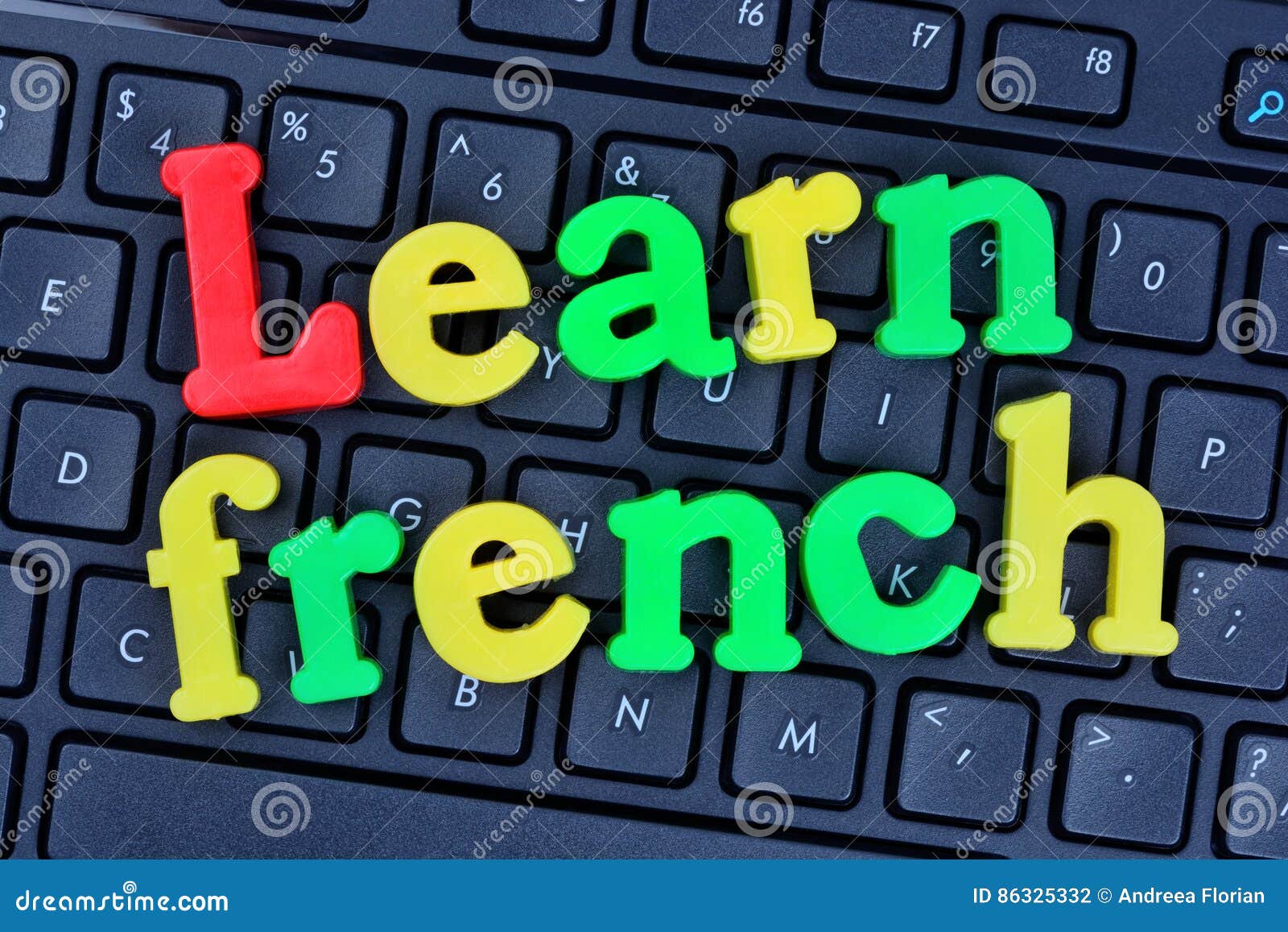 Learn French Words on Computer Keyboard Stock Photo Image of