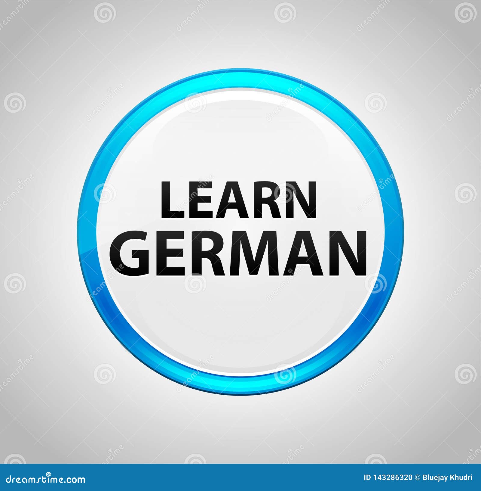 Learn German Round Blue Push Button Stock Illustration Illustration