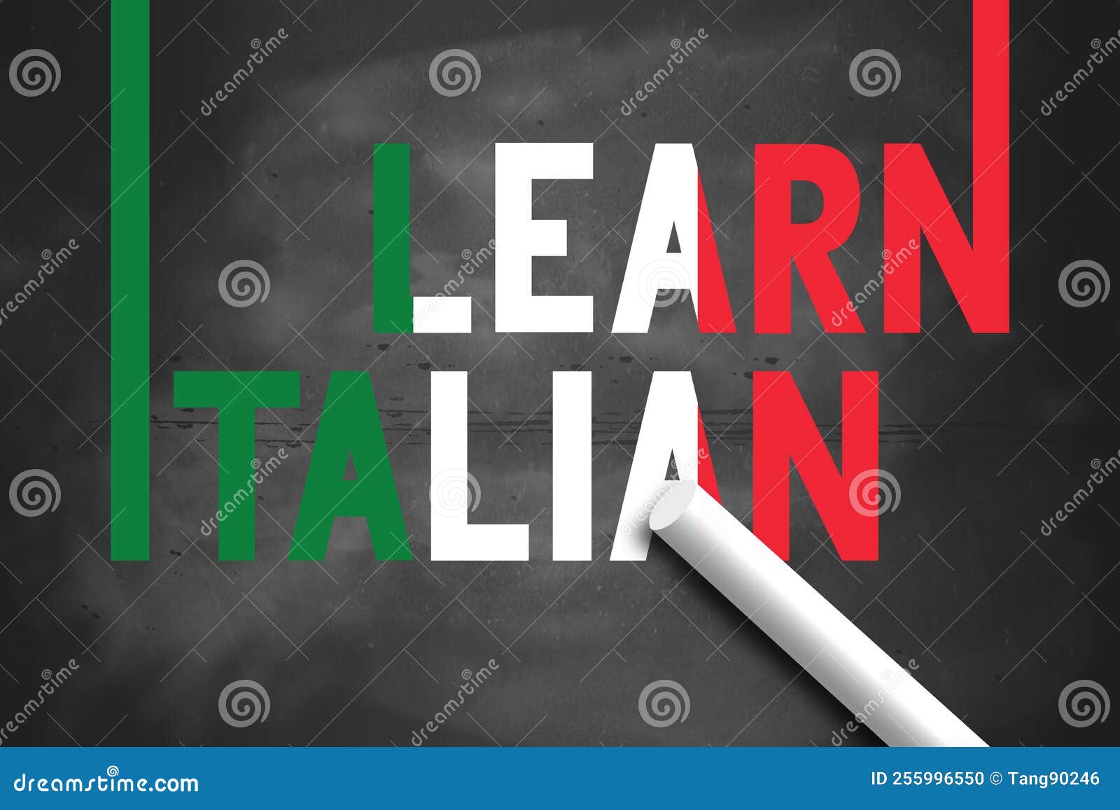 Learn Italian with Italia Flag Color on Chalkboard Stock Illustration