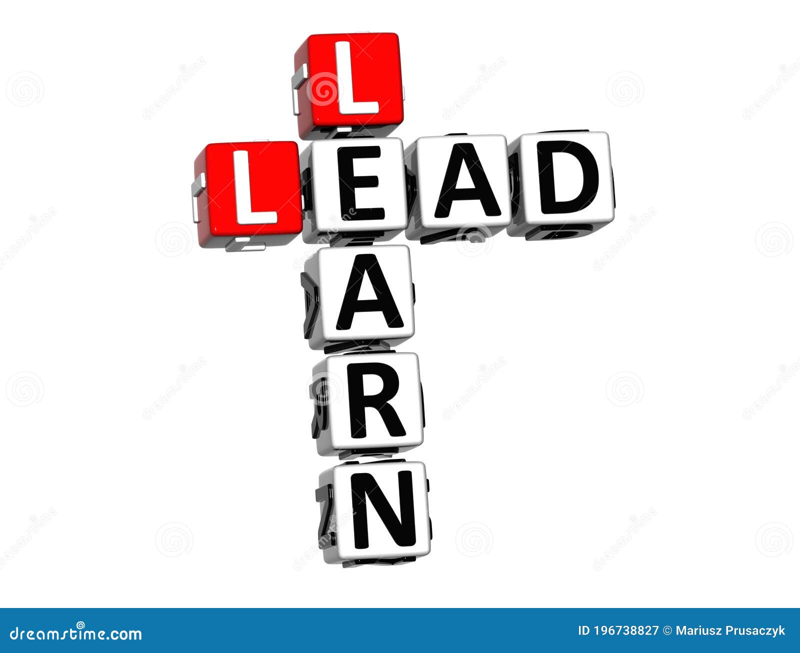 Learn Lead. White and Red 3D Crossword Puzzle Stock Illustration