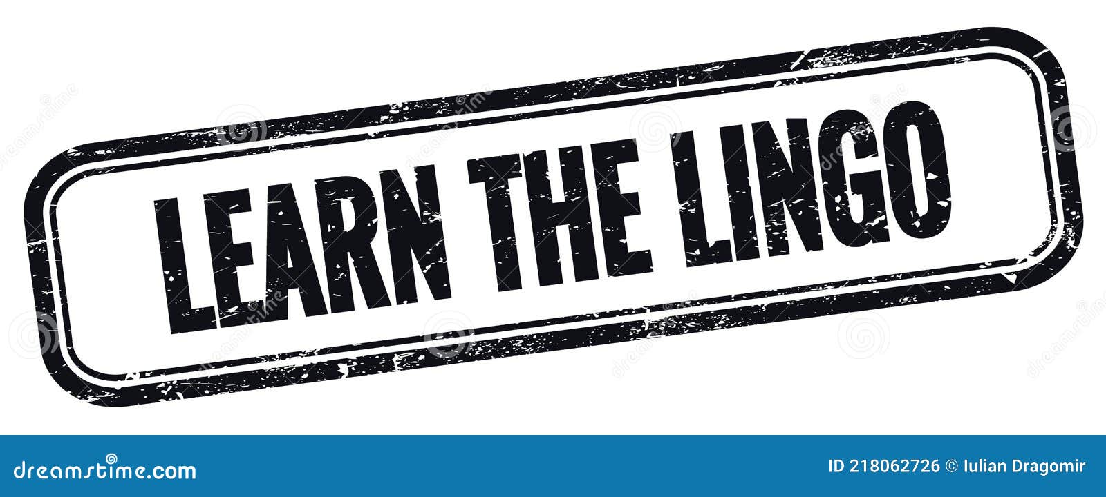 learn the lingo text on black grungy vintage stamp