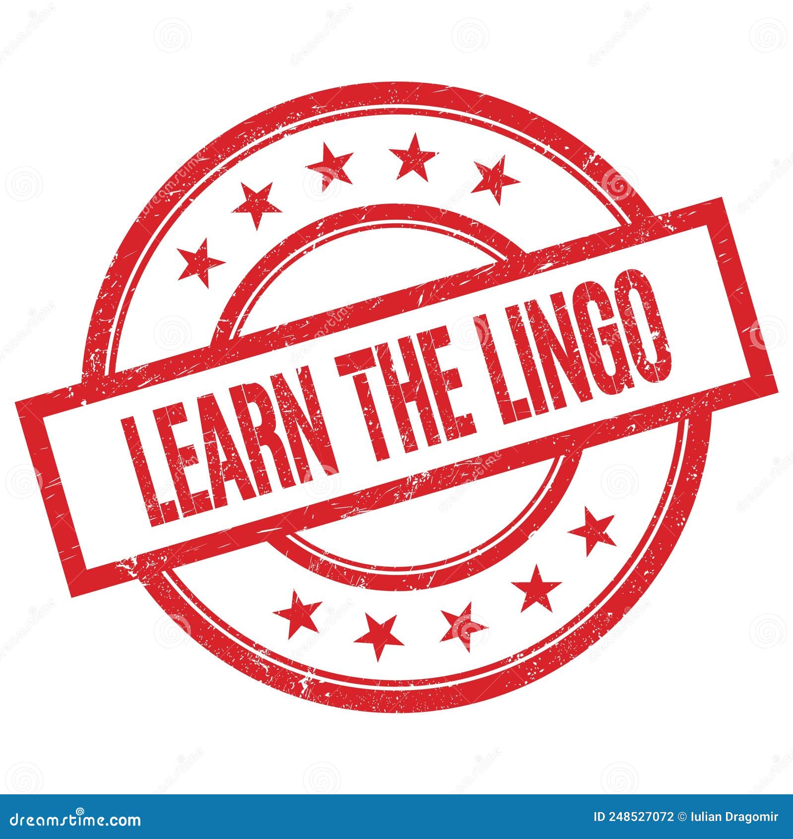 learn the lingo text written on red vintage round stamp
