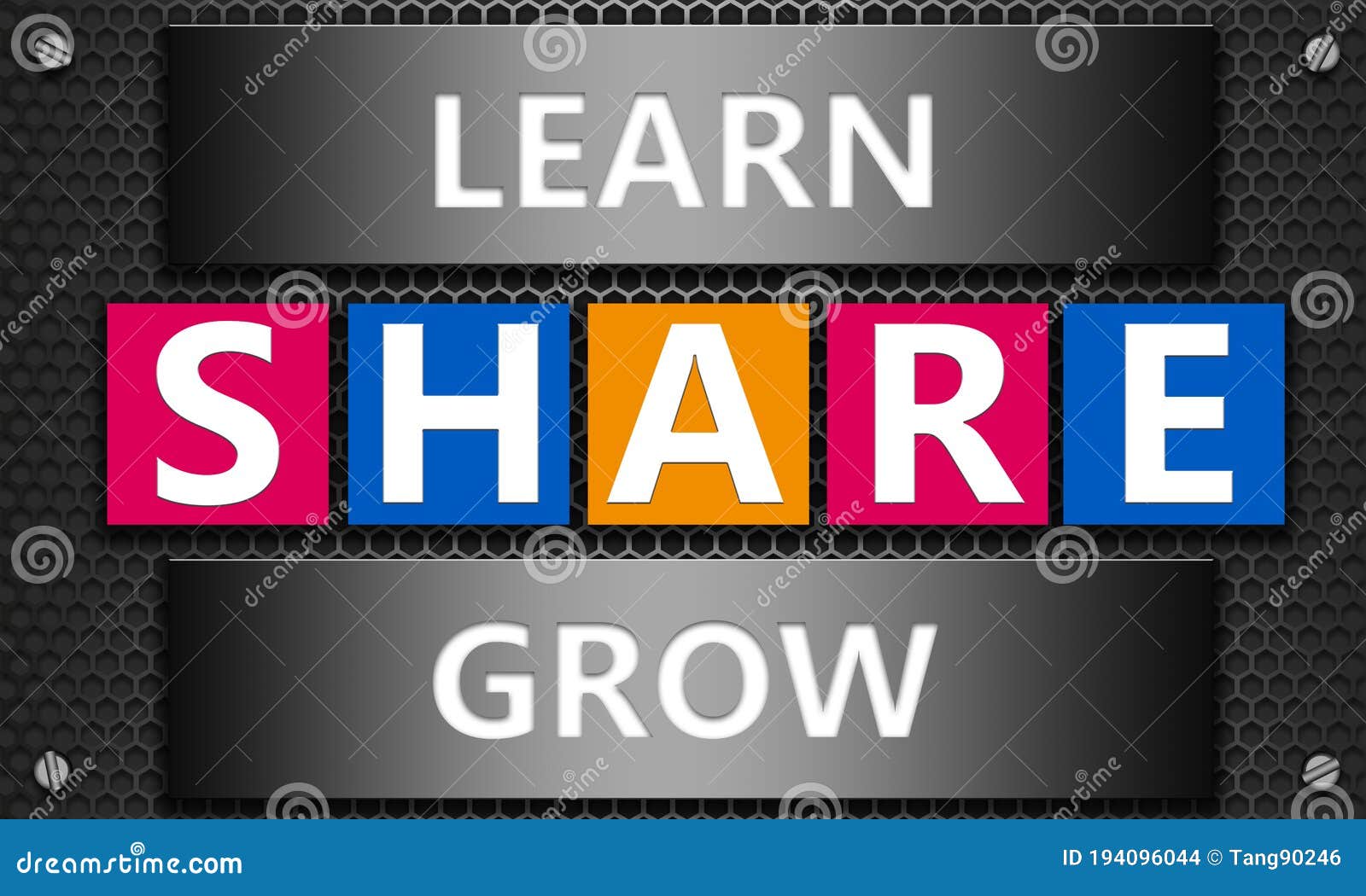 Learn, Share and Grow Concept on Mesh Hexagon Background Stock