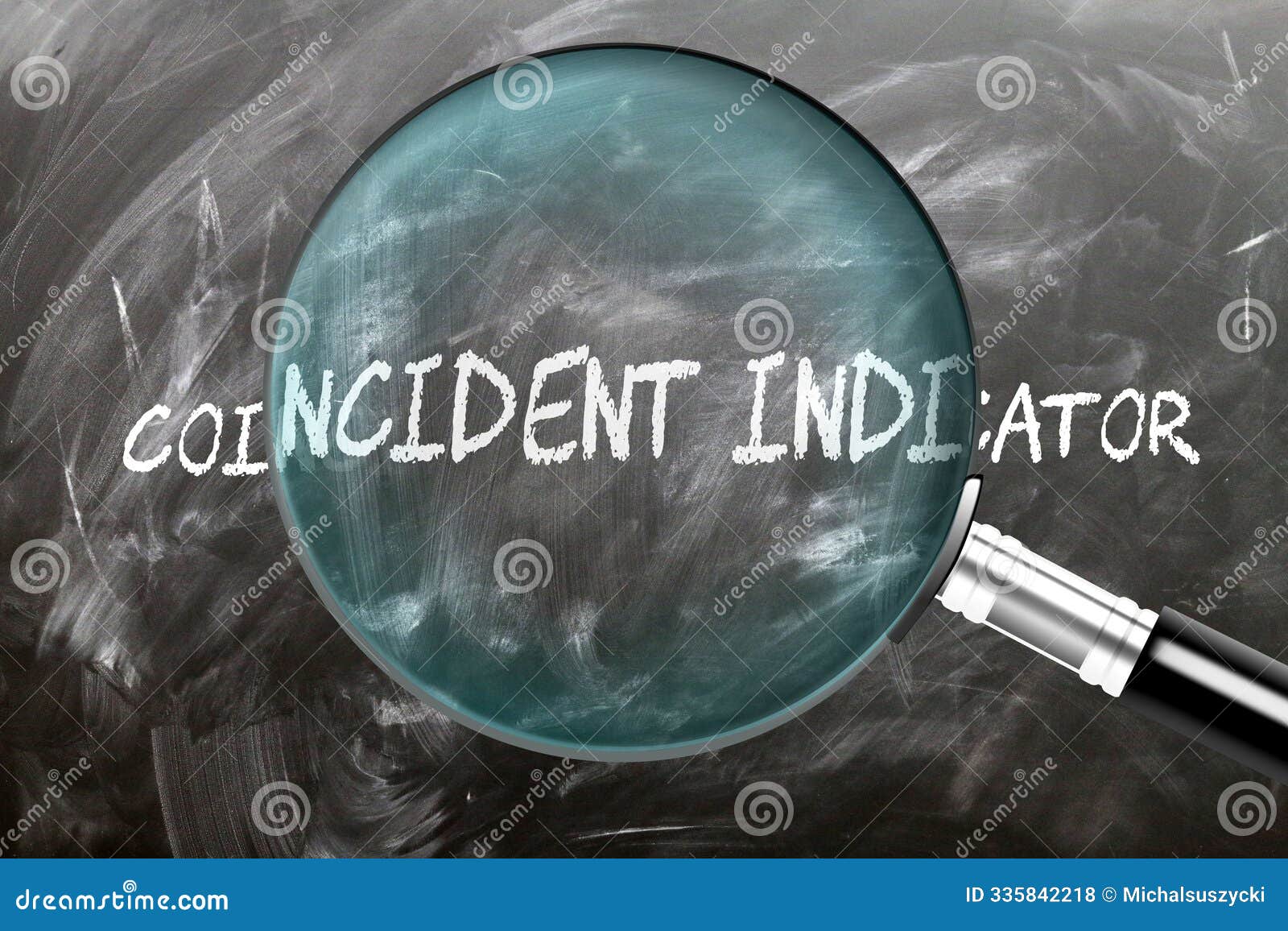 learn, study and inspect coincident indicator. a magnifying glass enlarging word 'coincident indicator' writte