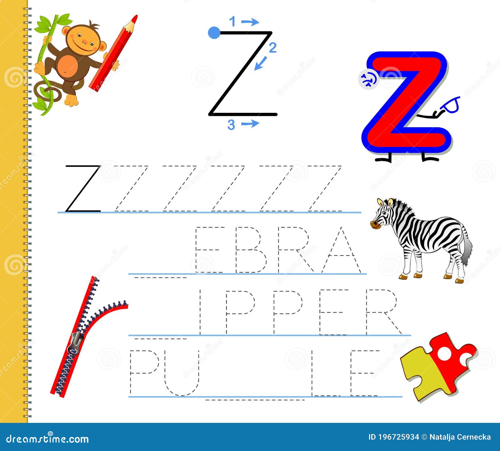 learn to trace letter z study english words worksheet for children education game with abc for kindergarten stock vector illustration of exercise puzzle 196725934