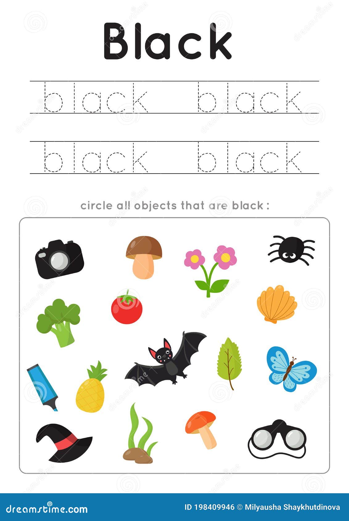Learning Black Color for Preschool Kids. Writing Practice. Stock ...