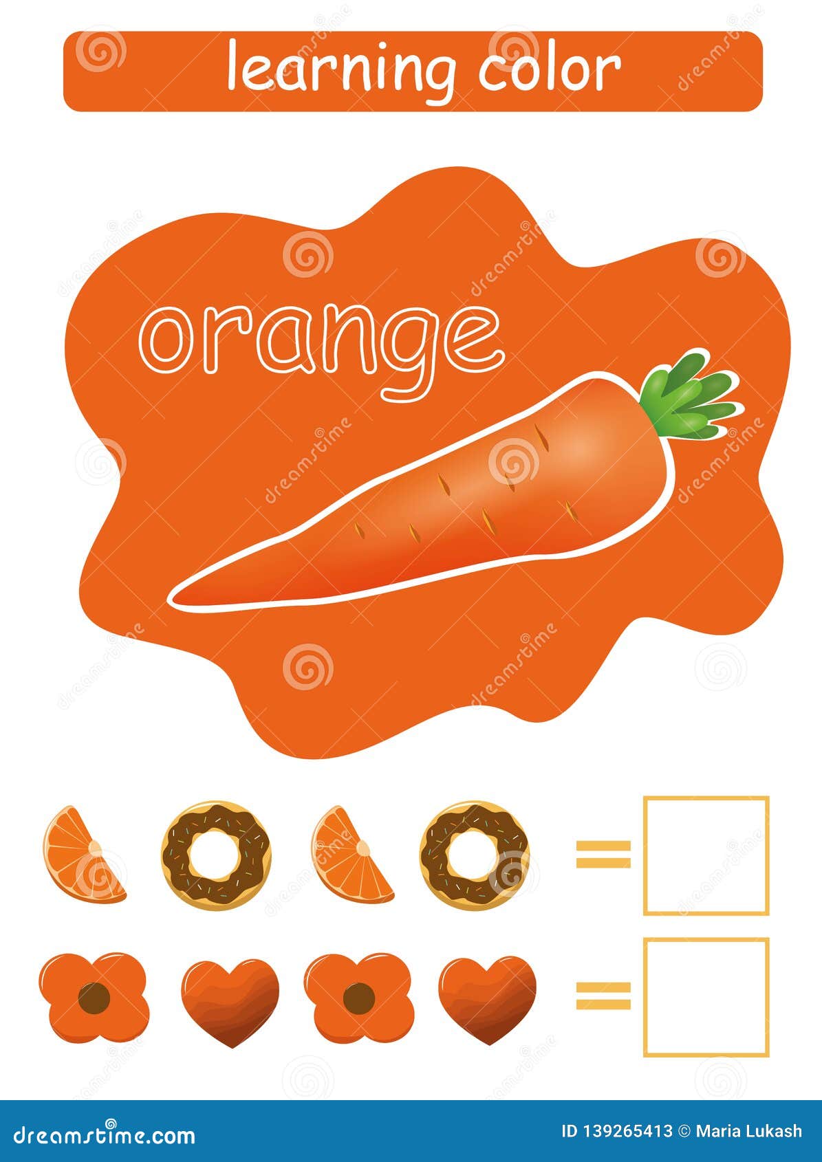 Learning Color. Orange. Educational Game for Children. Color Guide Whit