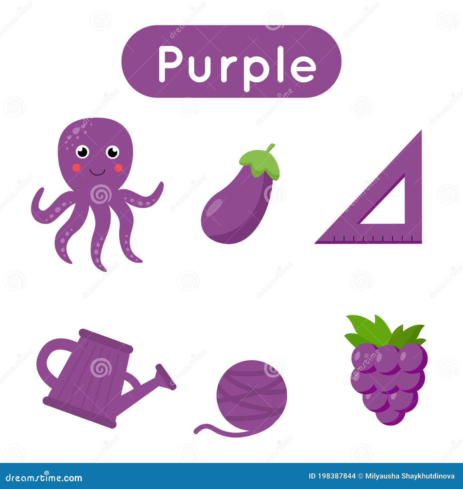 Flash Cards With Objects In Purple Color Educational Printable