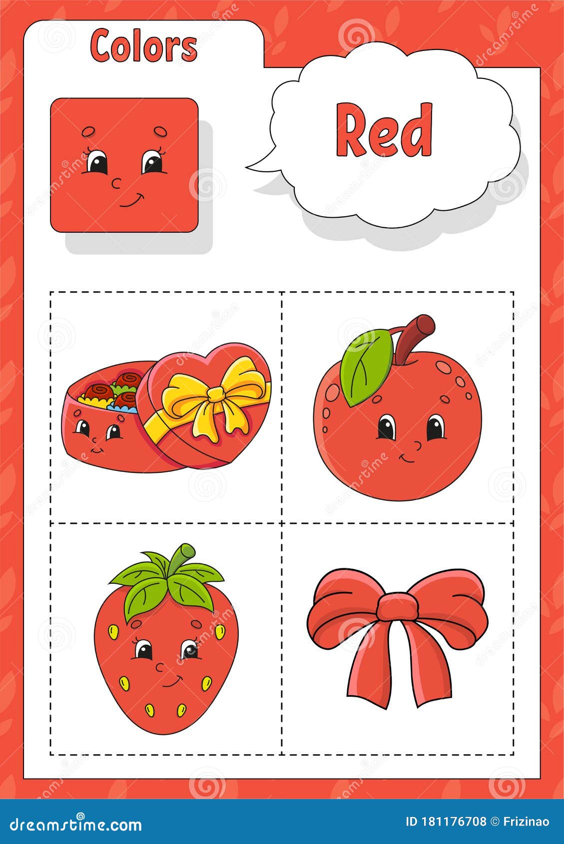 Learning Colors. Red Color. Flashcard for Kids. Cute Cartoon Characters. Picture Set for Preschoolers. Education Worksheet Stock Vector - Illustration of education, learn: 181176708 Learning Colors. Red Color. Flashcard for Kids. Cute Cartoon Characters. Picture Set for Preschoolers. Education Worksheet Stock Vector - Illustration of education, learn: 181176708