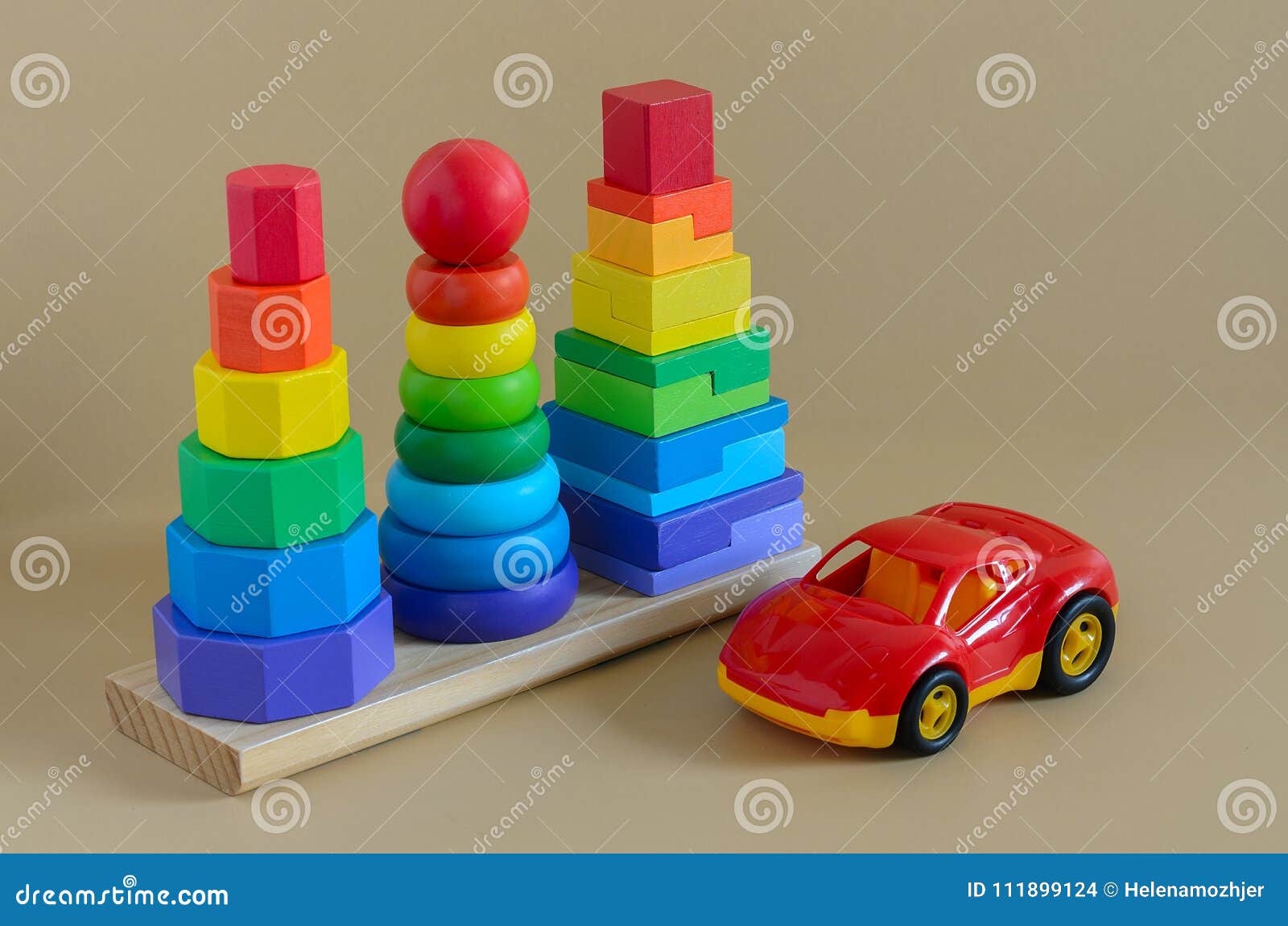 Learning Developmental Kids Toys. Geometric Stacker, Toy Car Stock 