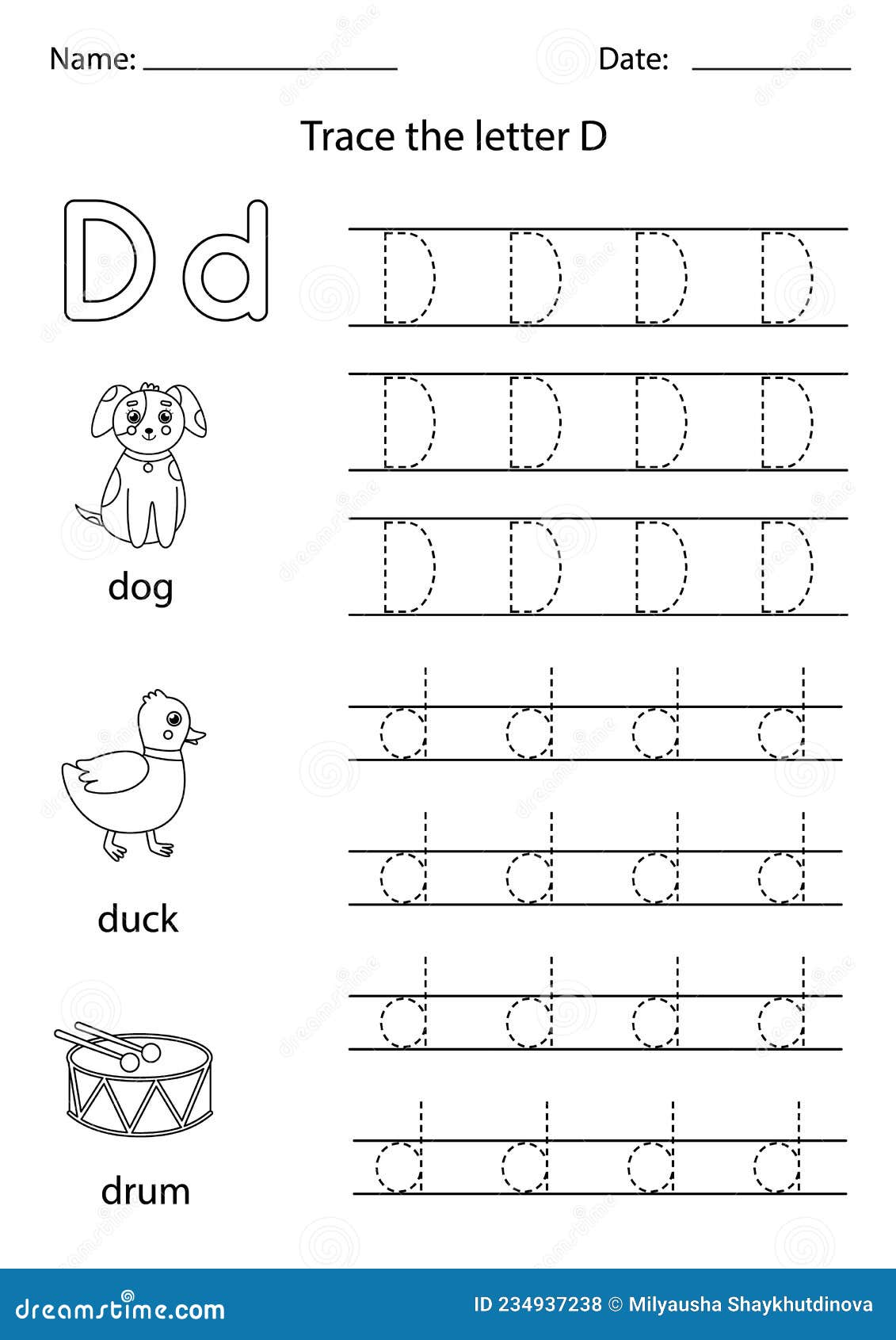 Learning English Alphabet for Kids. Letter D. Stock Vector ...