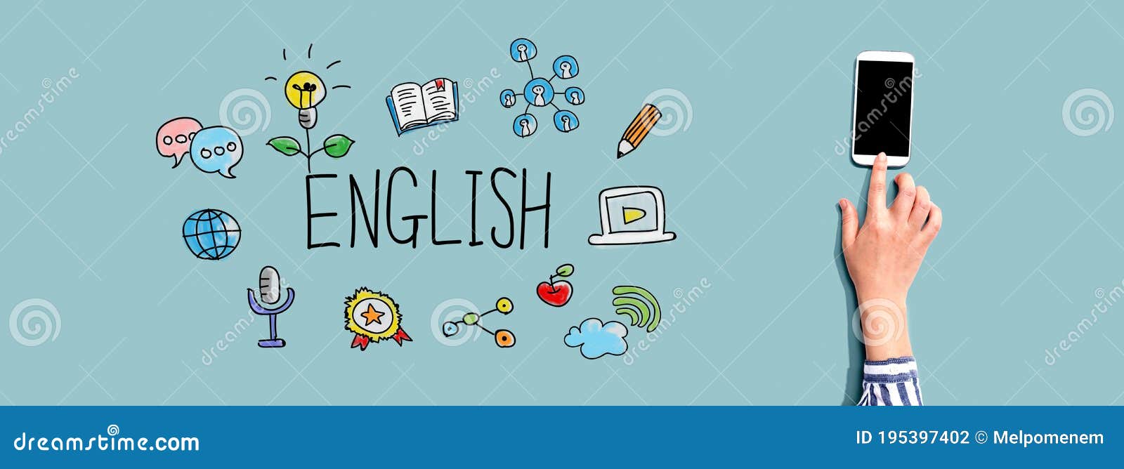 Learning English Concept with Person Using Smartphone Stock Photo