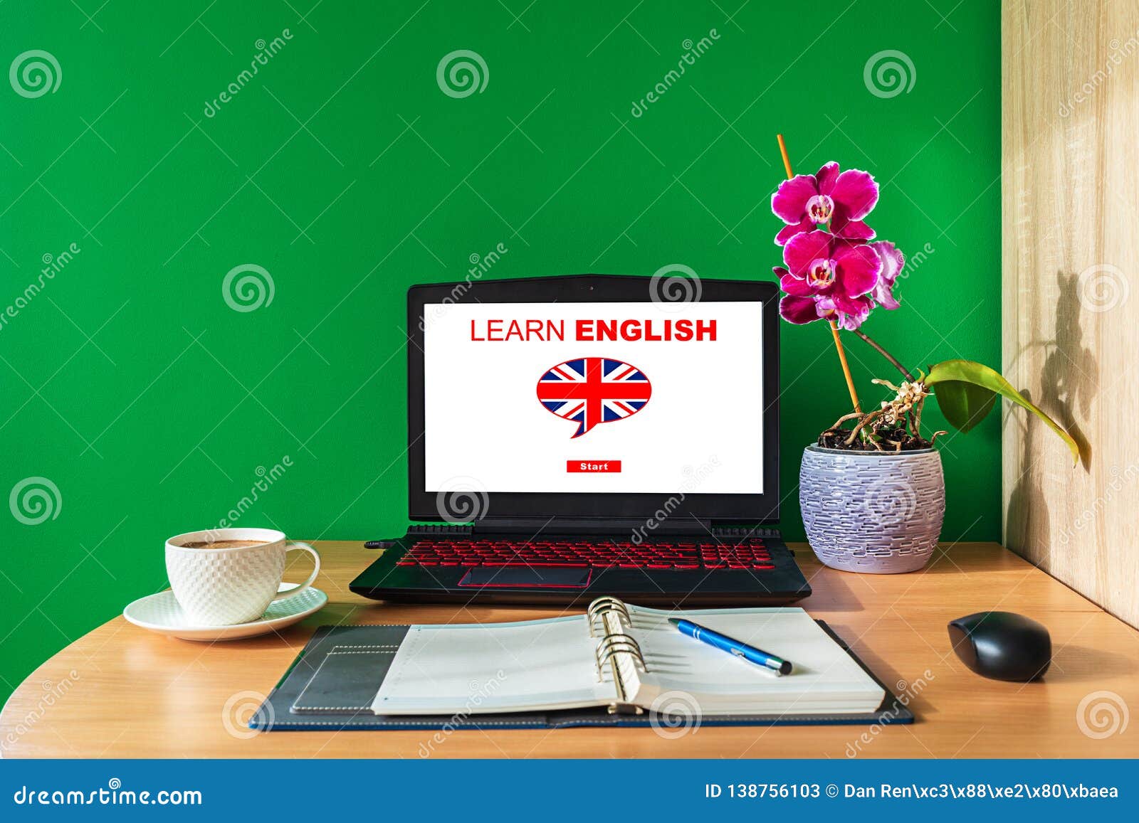 Learning English Online Concept Using Computer. Laptop Screen
