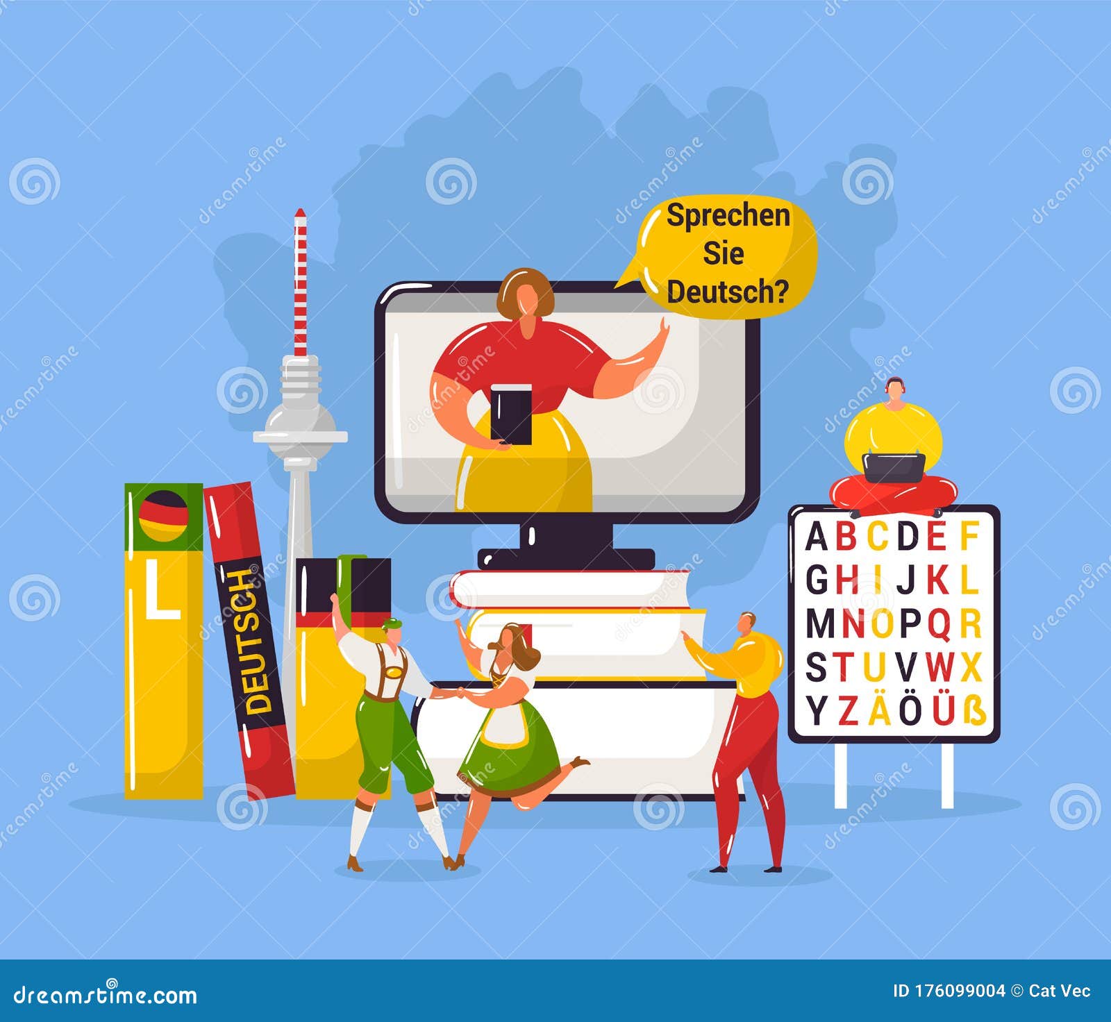 Learning German Language In Germany Education Webpage Template Vector