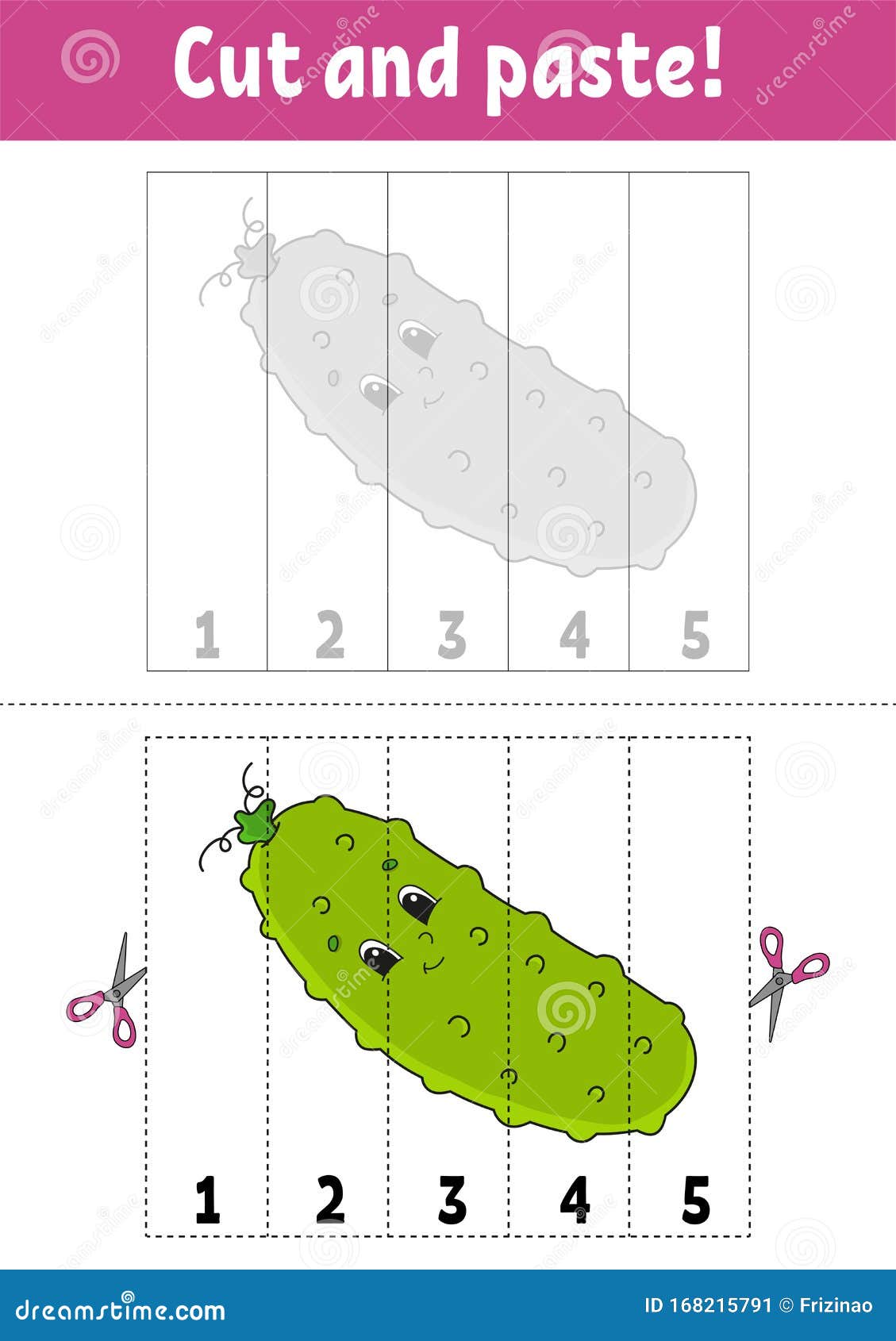 Download Learning Numbers 1-5. Cut And Glue. Cucumber Character ...