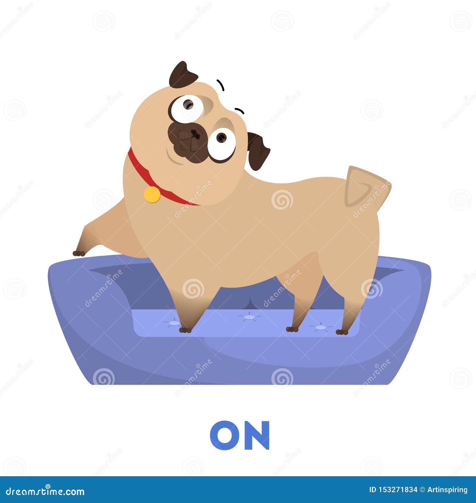Learning Preposition Concept. Animal Pug on the Pillow Stock Vector -  Illustration of funny, position: 153271834