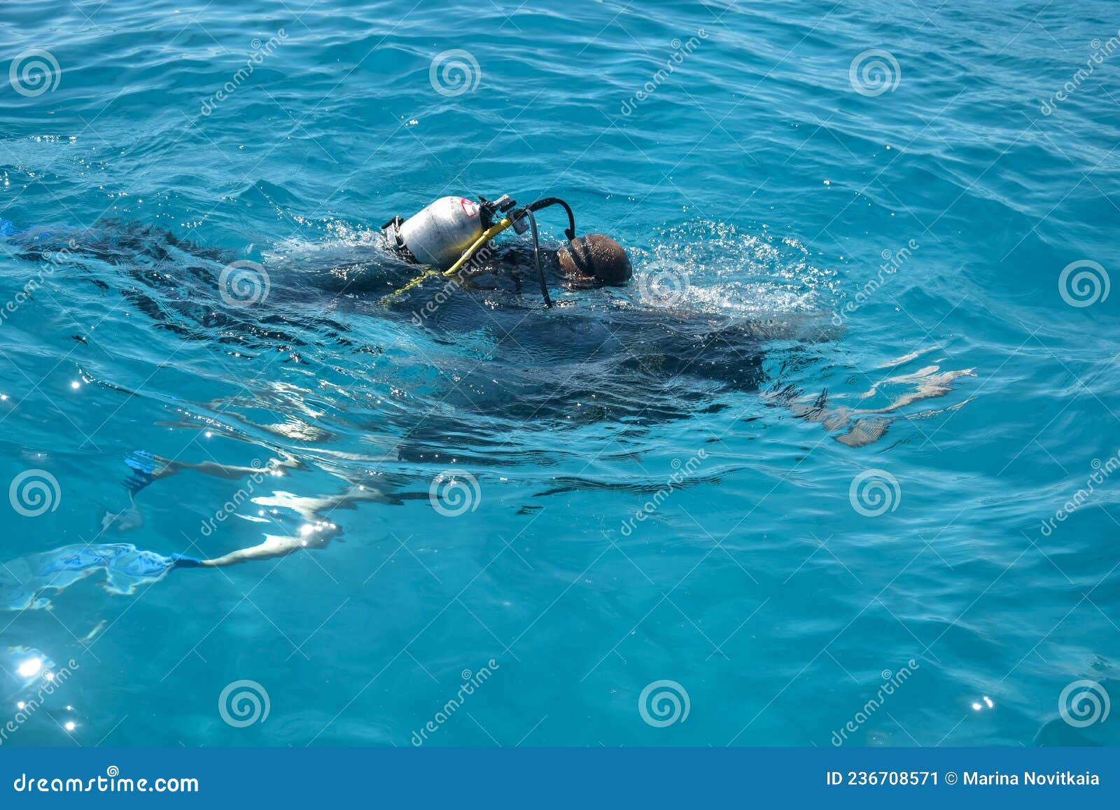 Learning Process of Scuba Diving. Experienced Instructor Teaches