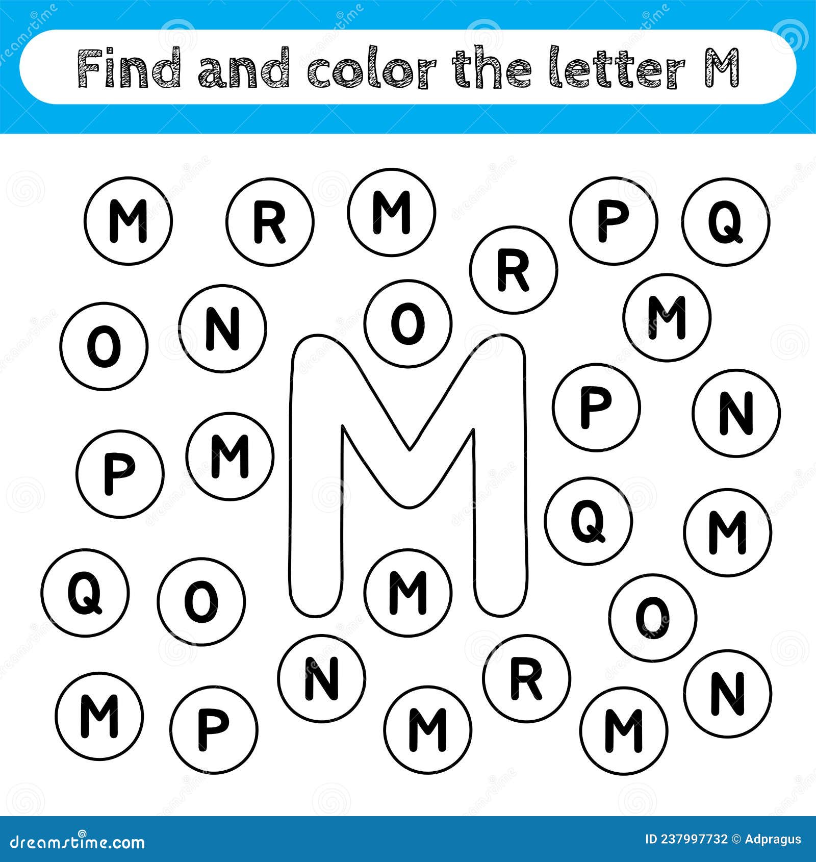 learning worksheets for kids find and color letters educational game to recognize the shape of the alphabet letter m stock vector illustration of design outline 237997732
