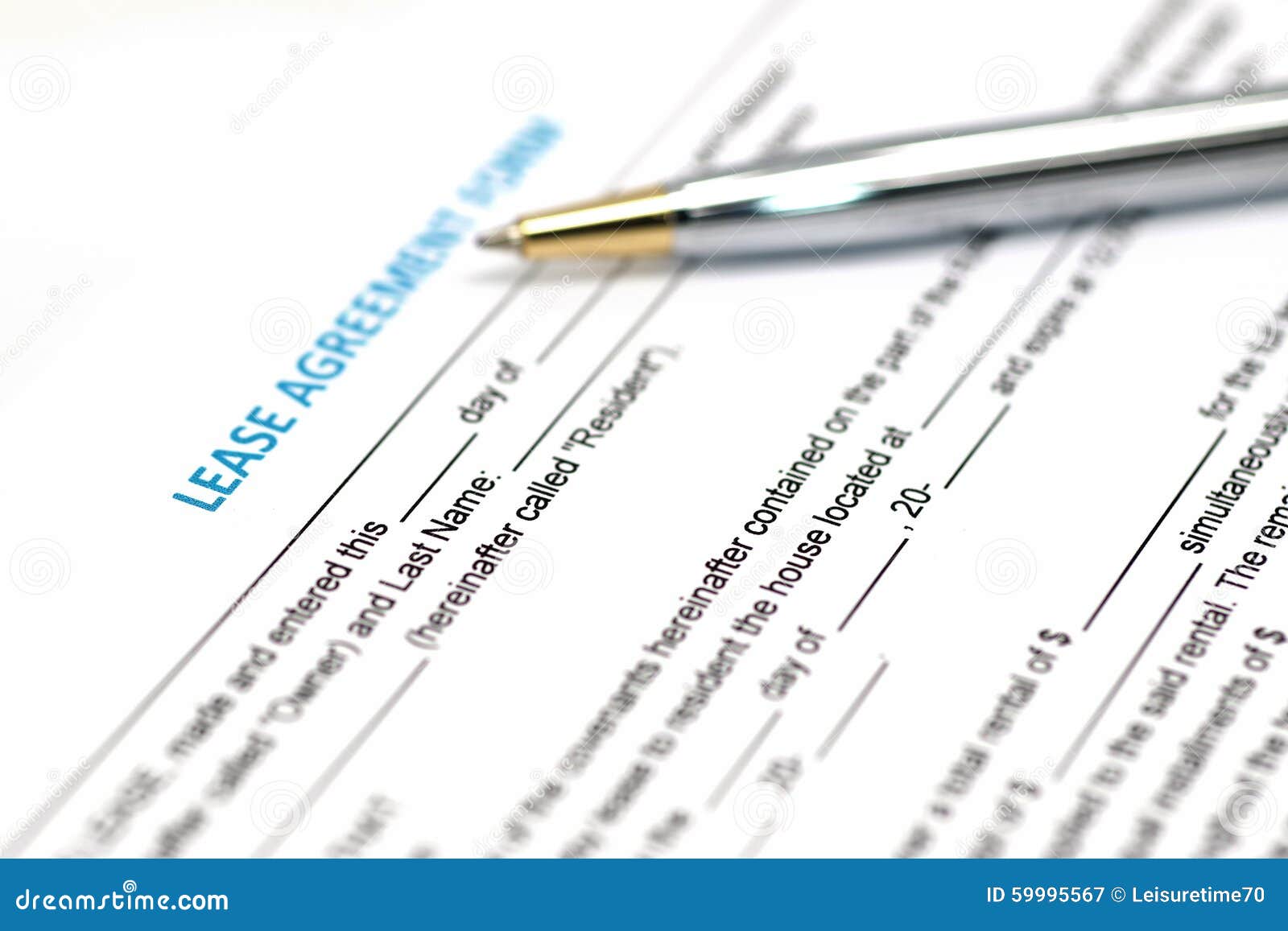 Lease agreement document with pen