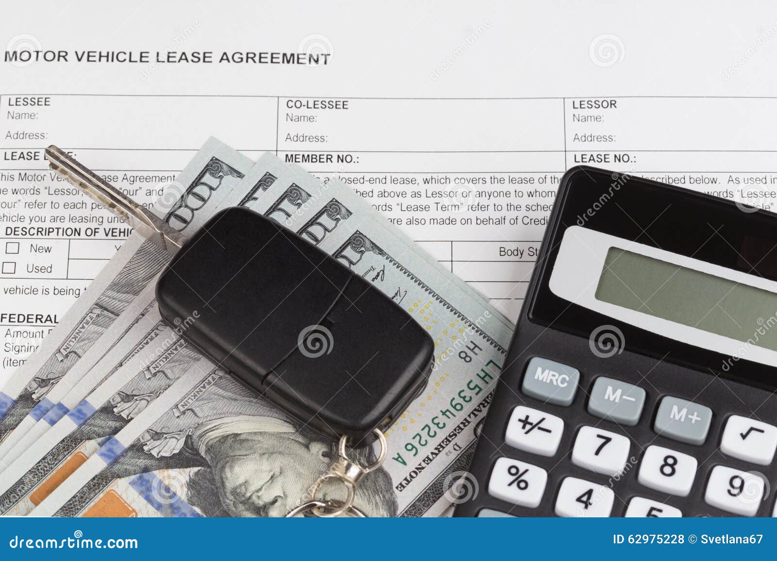 Lease Document Agreement with Calculator Stock Photo Image of dollar