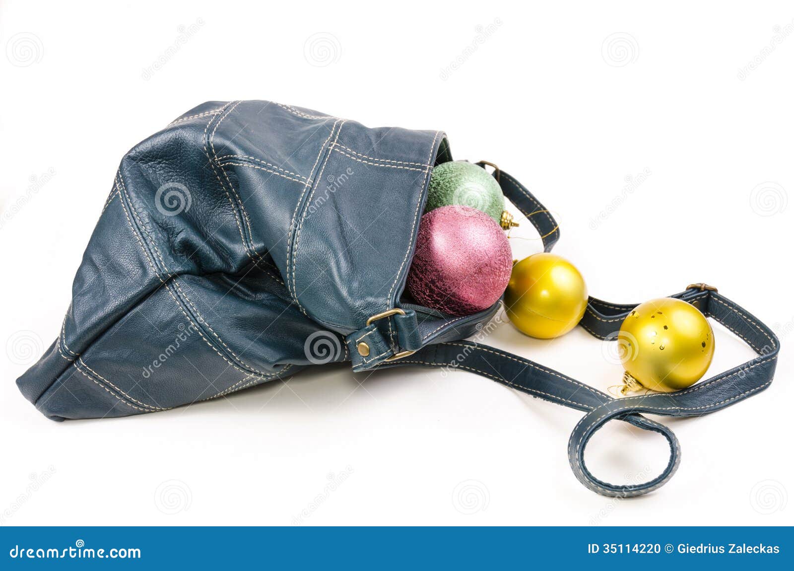 Leather Bags with Christmas Balls Stock Photo Image of shiny