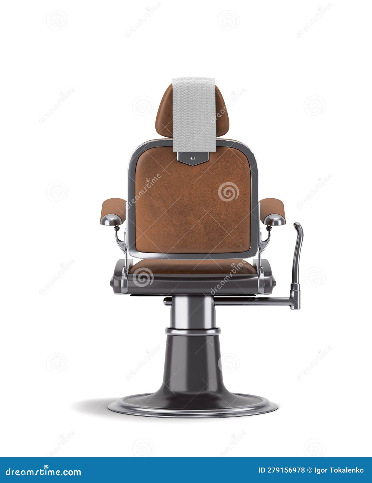 Leather Barber Chair with Chrome Inserts Back View 3d Render on White