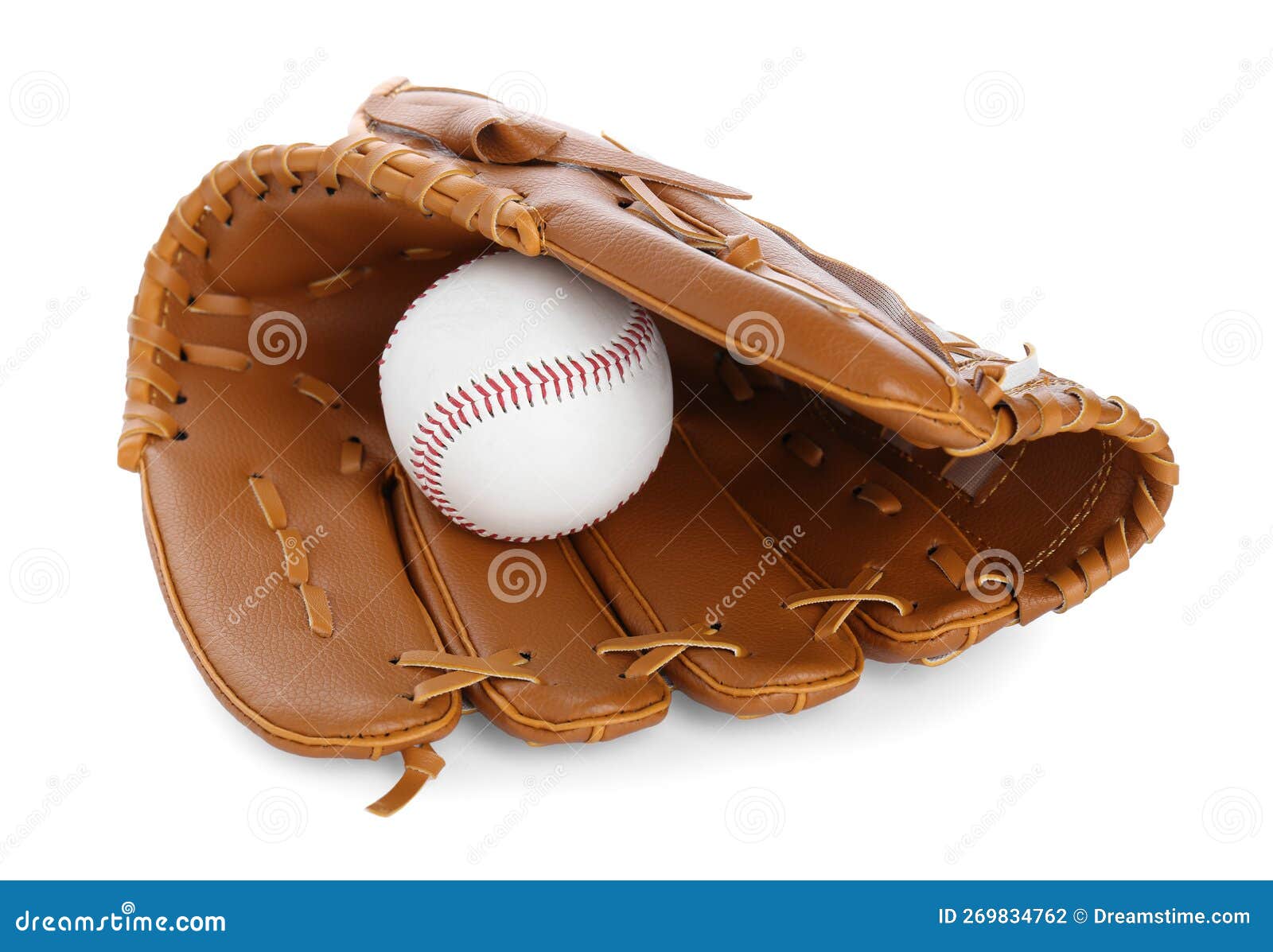 Leather Baseball Glove with Ball Isolated on White Stock Photo Image