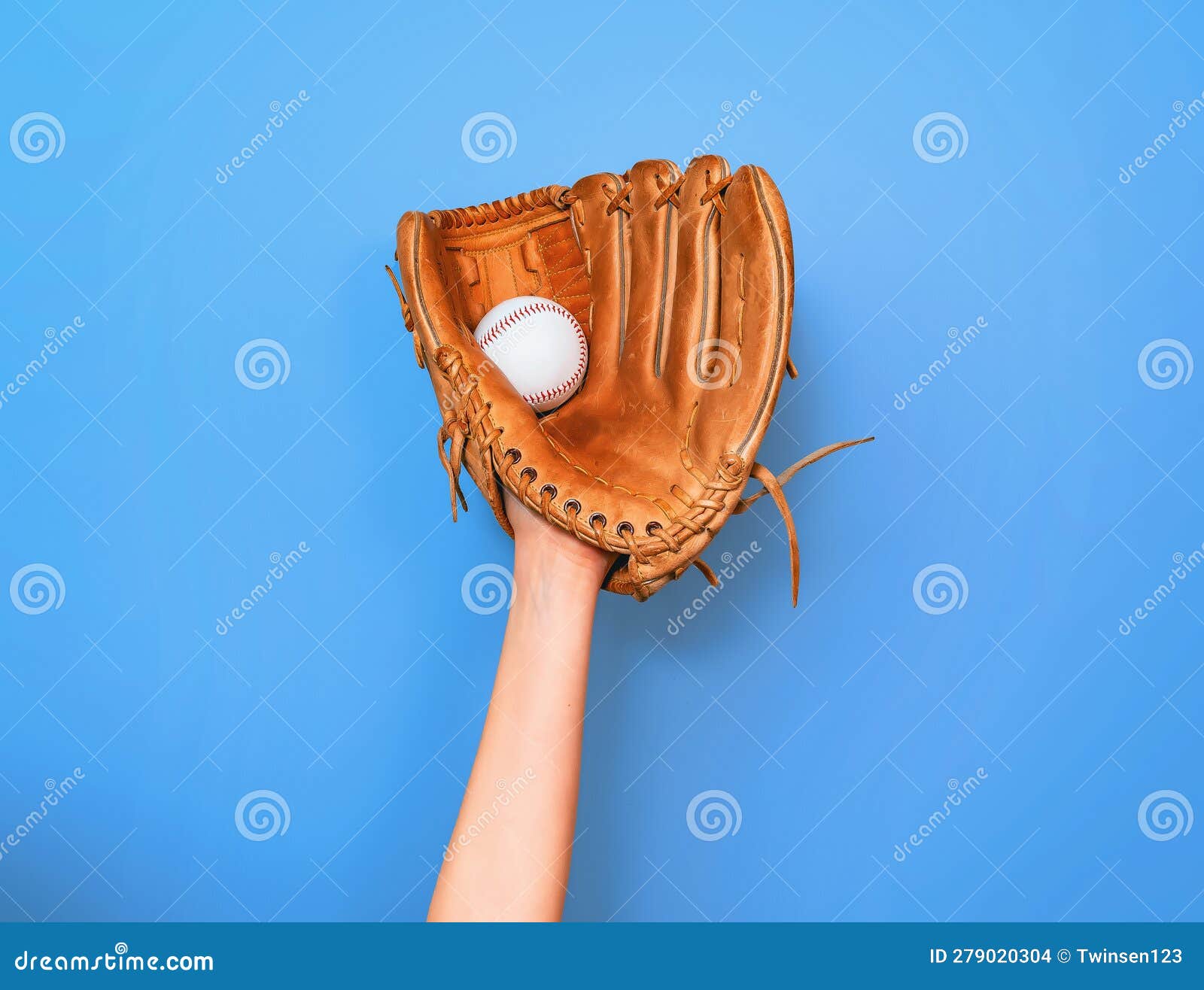 Leather Baseball Glove Caught a Baseball for the Game Stock Photo