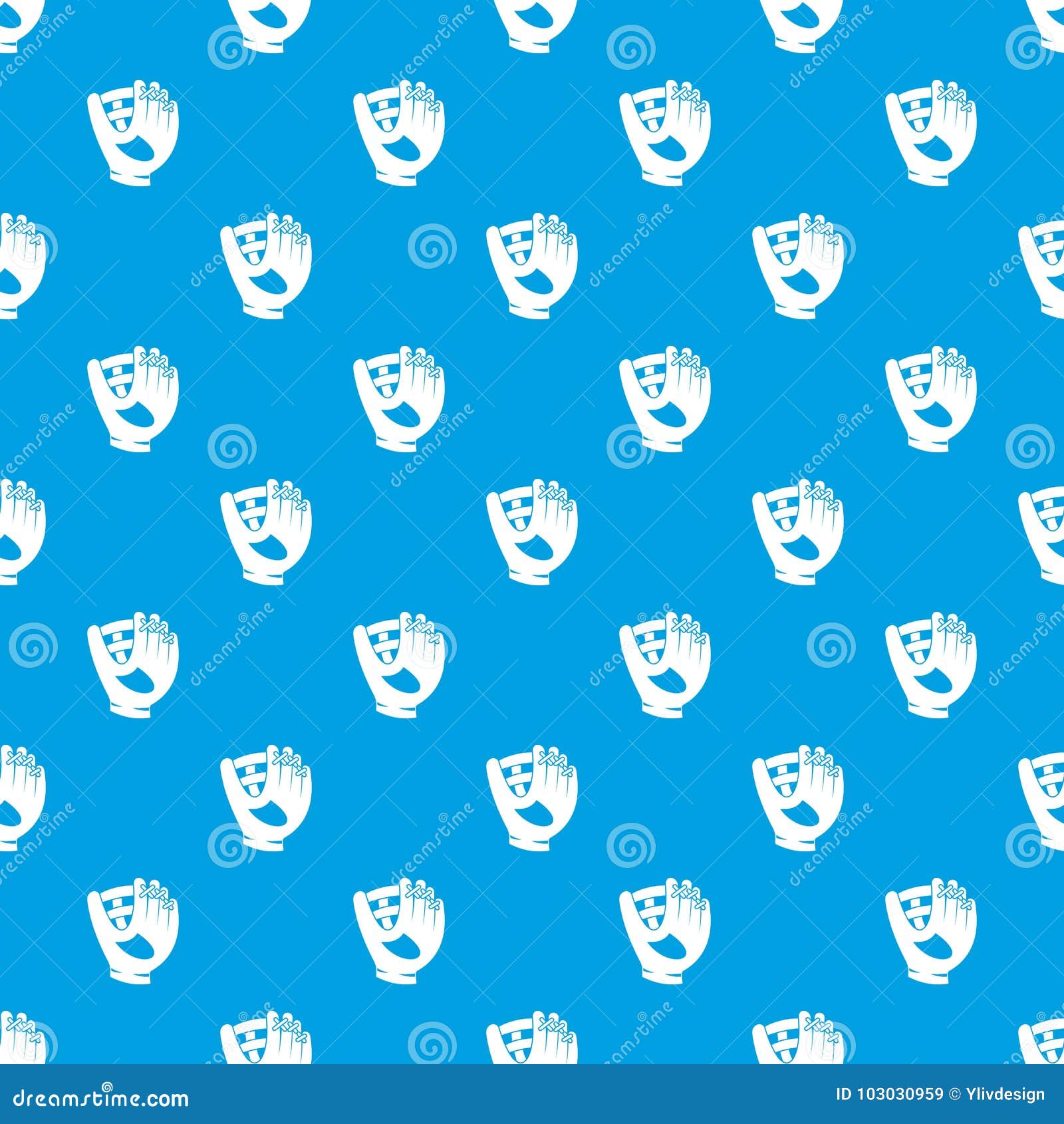 Leather Baseball Glove Pattern Seamless Blue Stock Vector