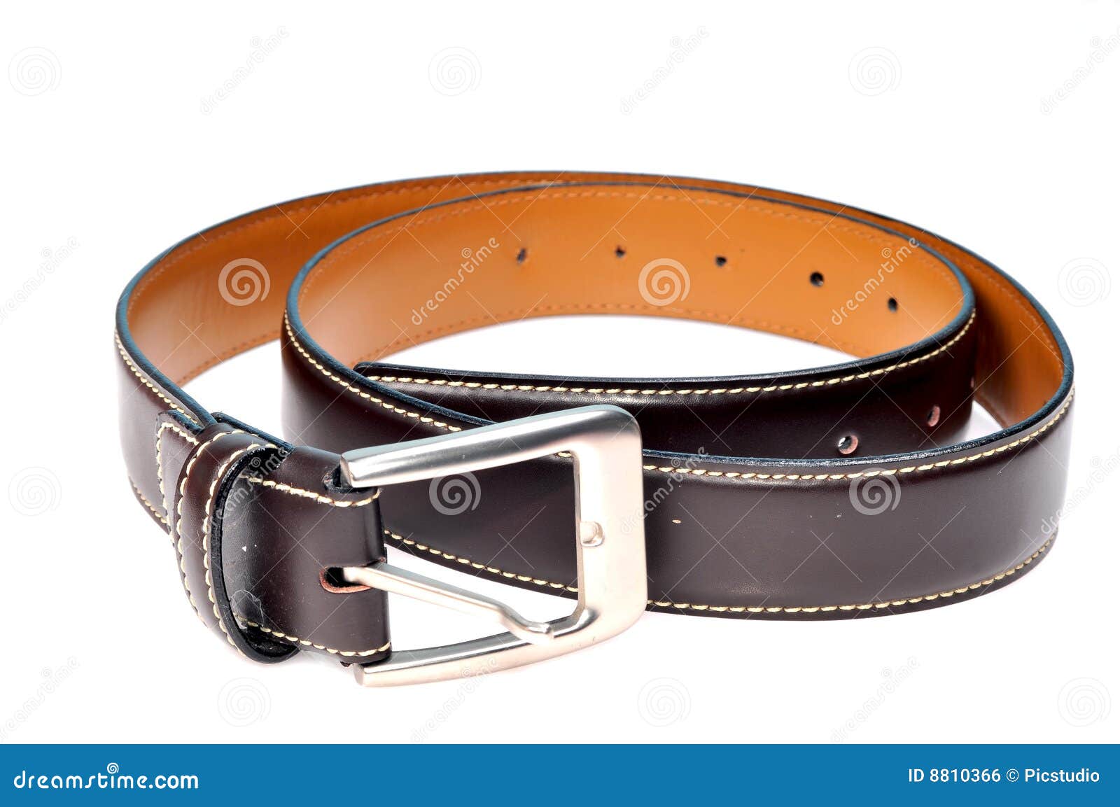 Red Leather Belt Isolated On A White Studio Background Stock