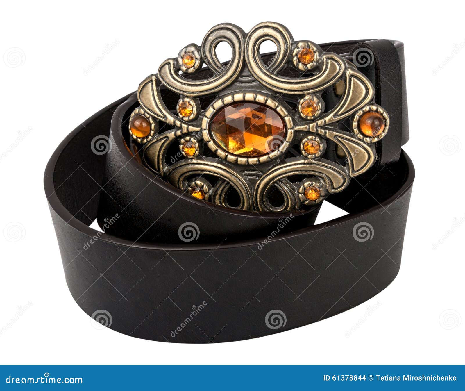 Leather Belt with Decorative Buckle Stock Photo - Image of black ...