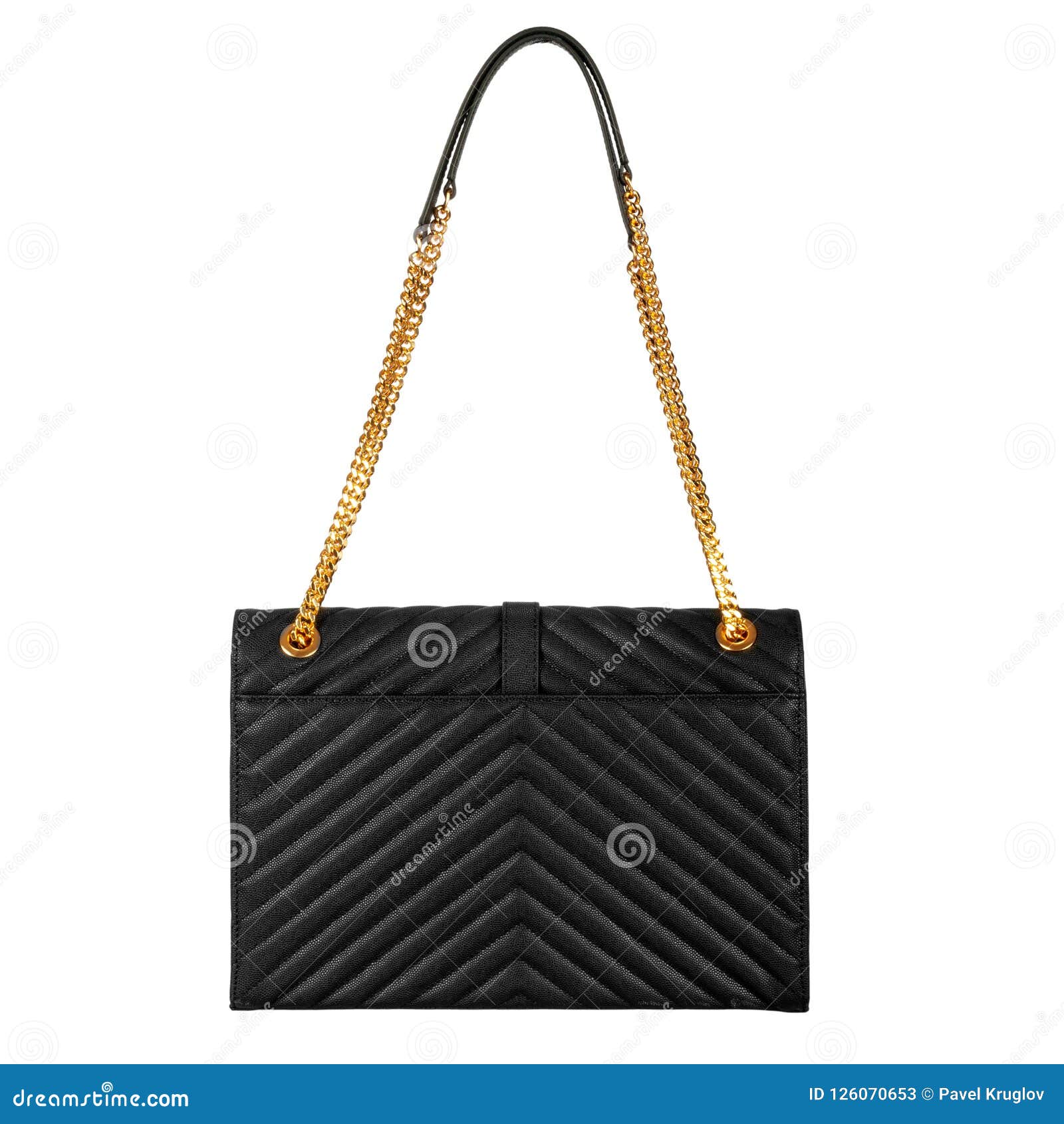 Leather Black Female Bag with Gold Large Chain Stock Image Image of
