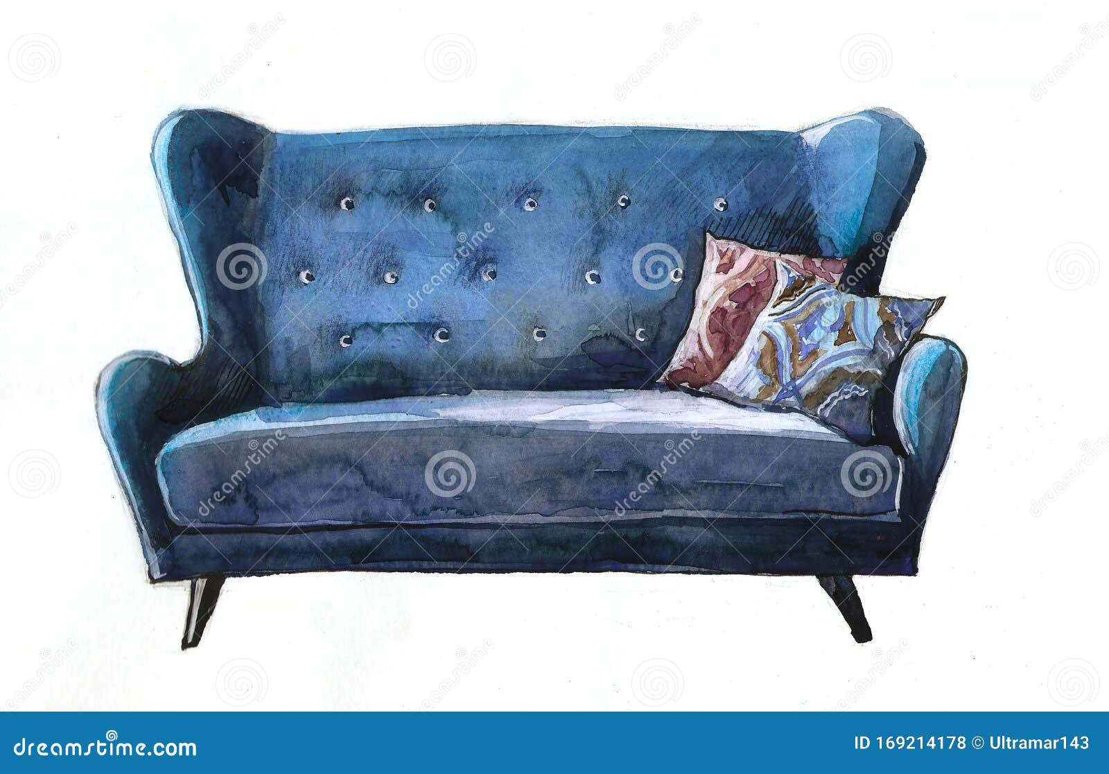 Leather Blue Sofa with Two Sofa Cushions Stock Photo Image of luxury