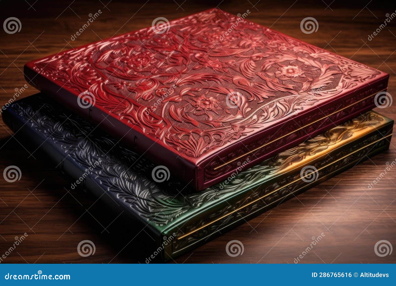Leather Book Covers with Embossed Designs Stock Photo Image of