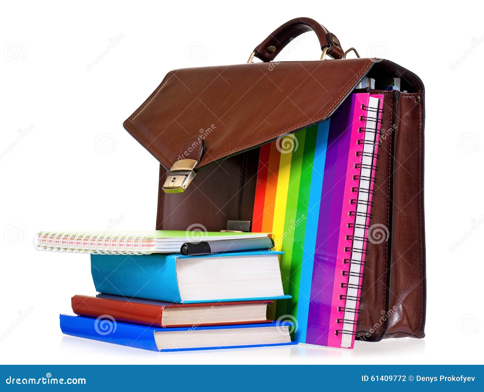 Leather Briefcase with Office Accessories Stock Photo Image of