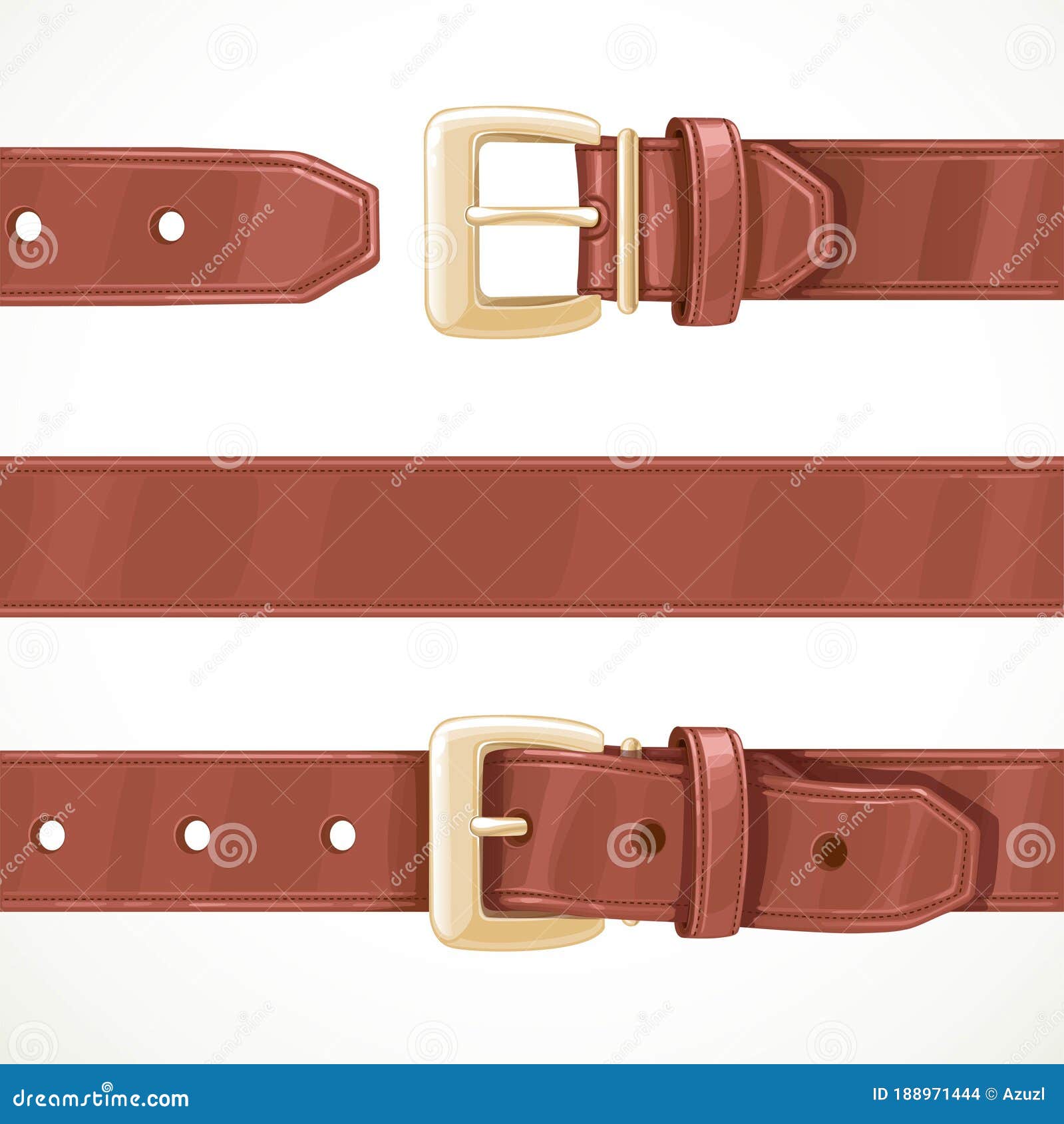 Leather Brown Belt Buttoned, Unbuttoned and Seamless Middle Part Stock ...