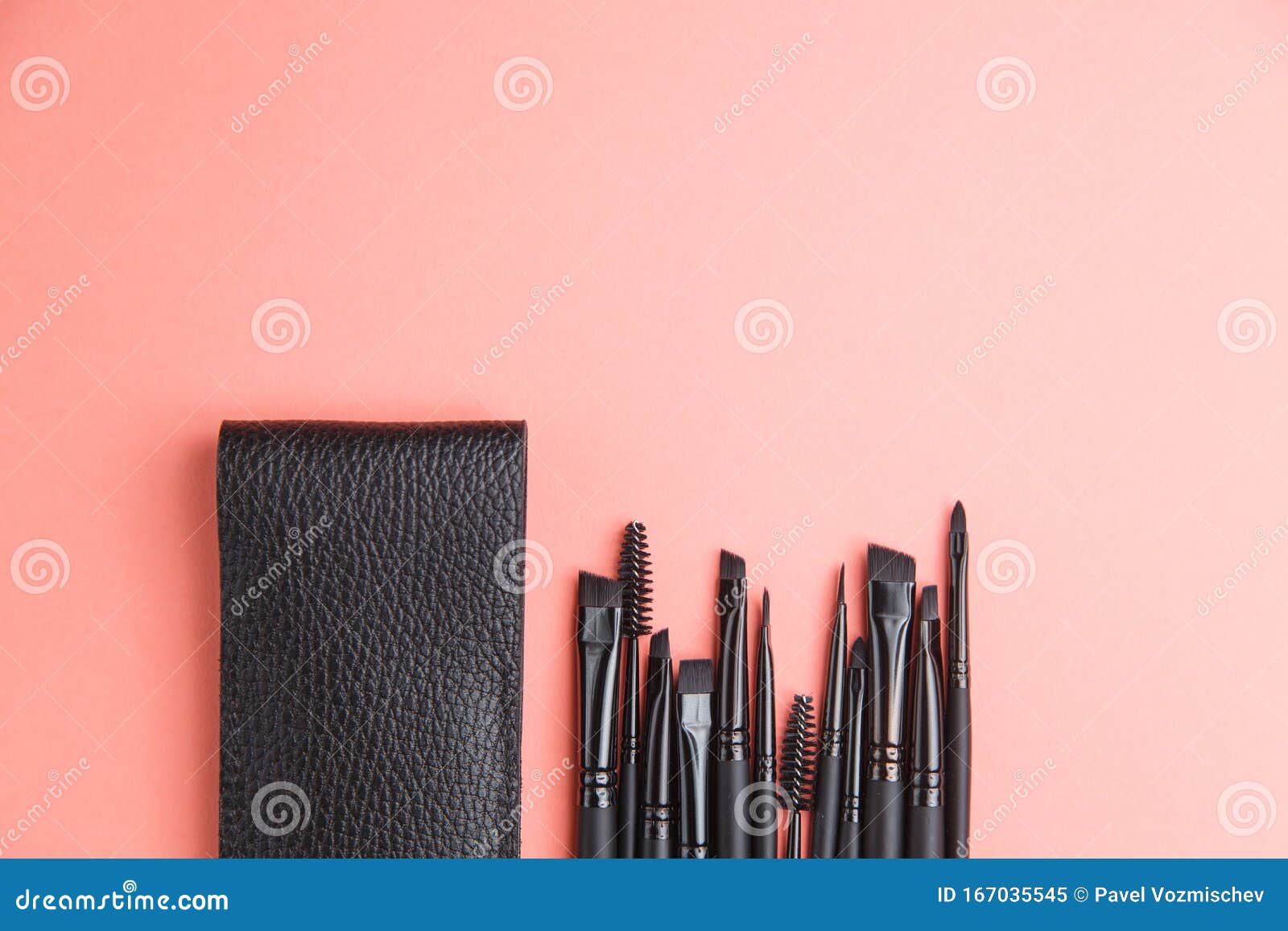 Leather Case with Makeup Brushes Stock Image Image of black, case