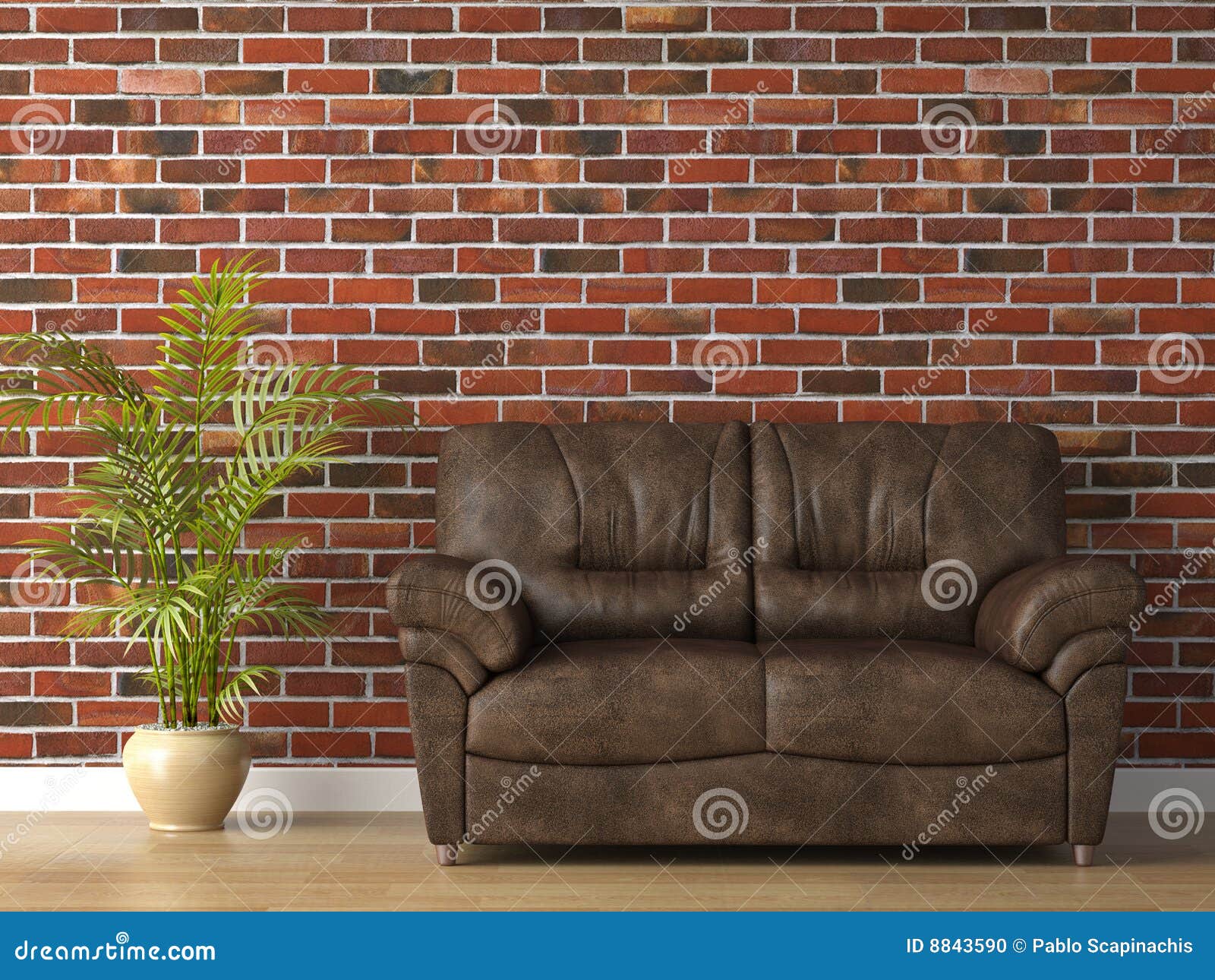 Leather Couch on Brick Wall Stock Photo Image of interior, home 8843590