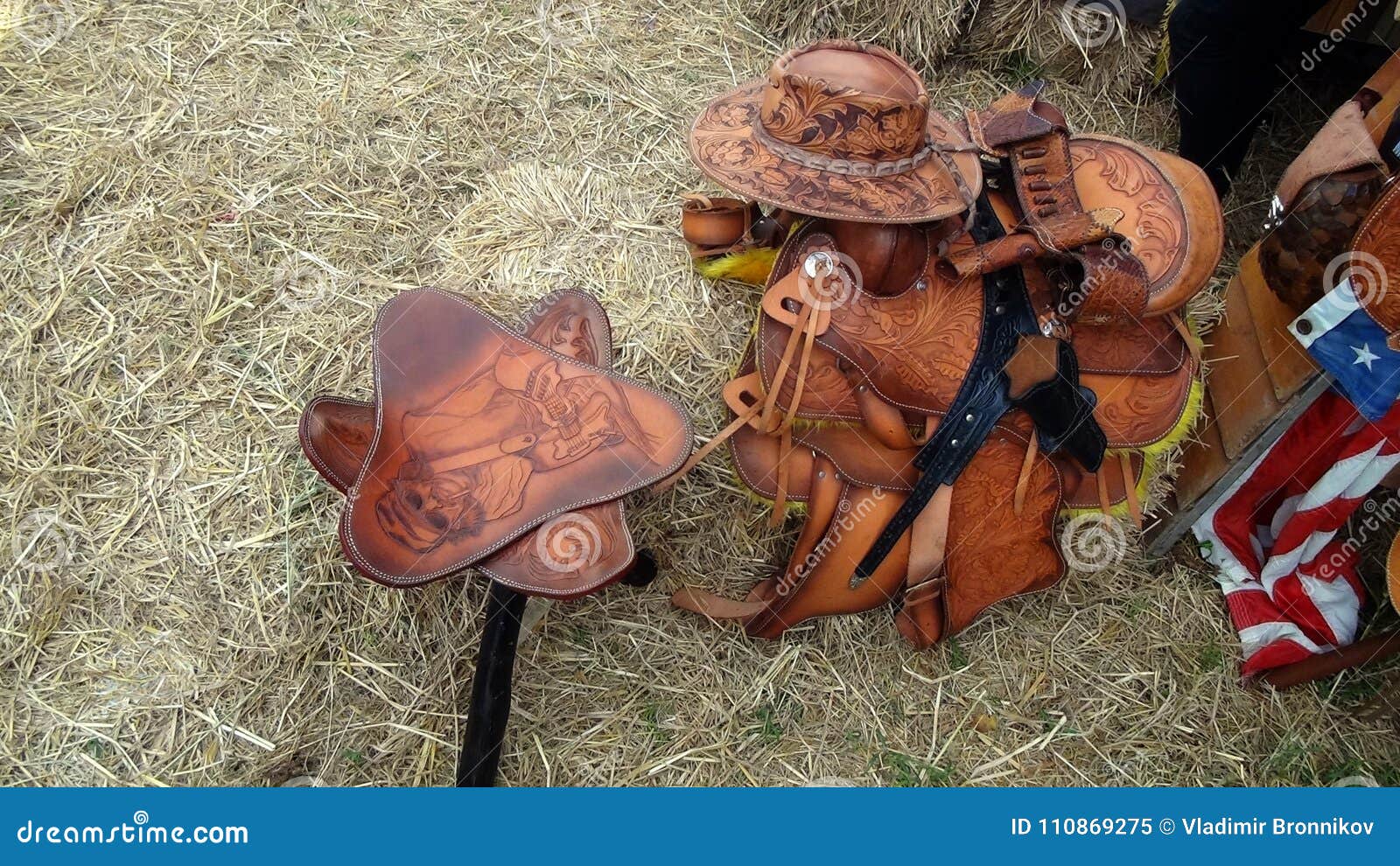 Leather Cowboy Souvenirs Hat Gun Belt Chair Stock Image