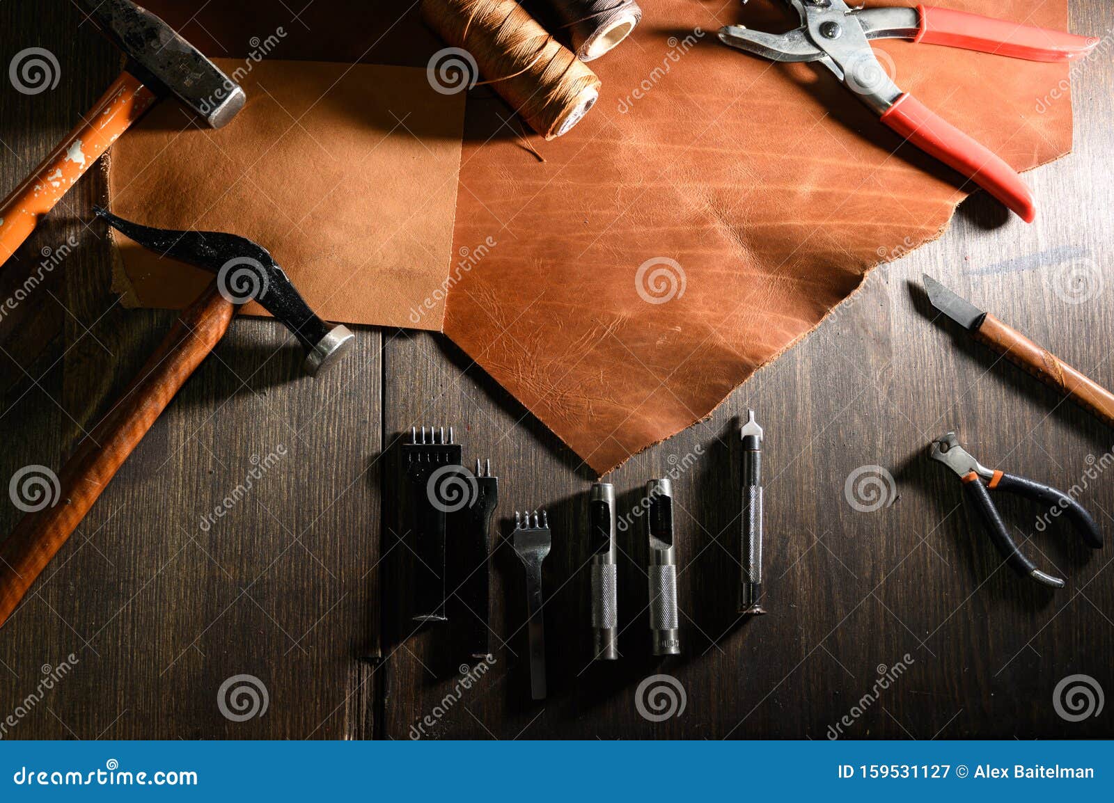 Leather Working Tools And Cutouts On Desk Craft Tanner Crafting